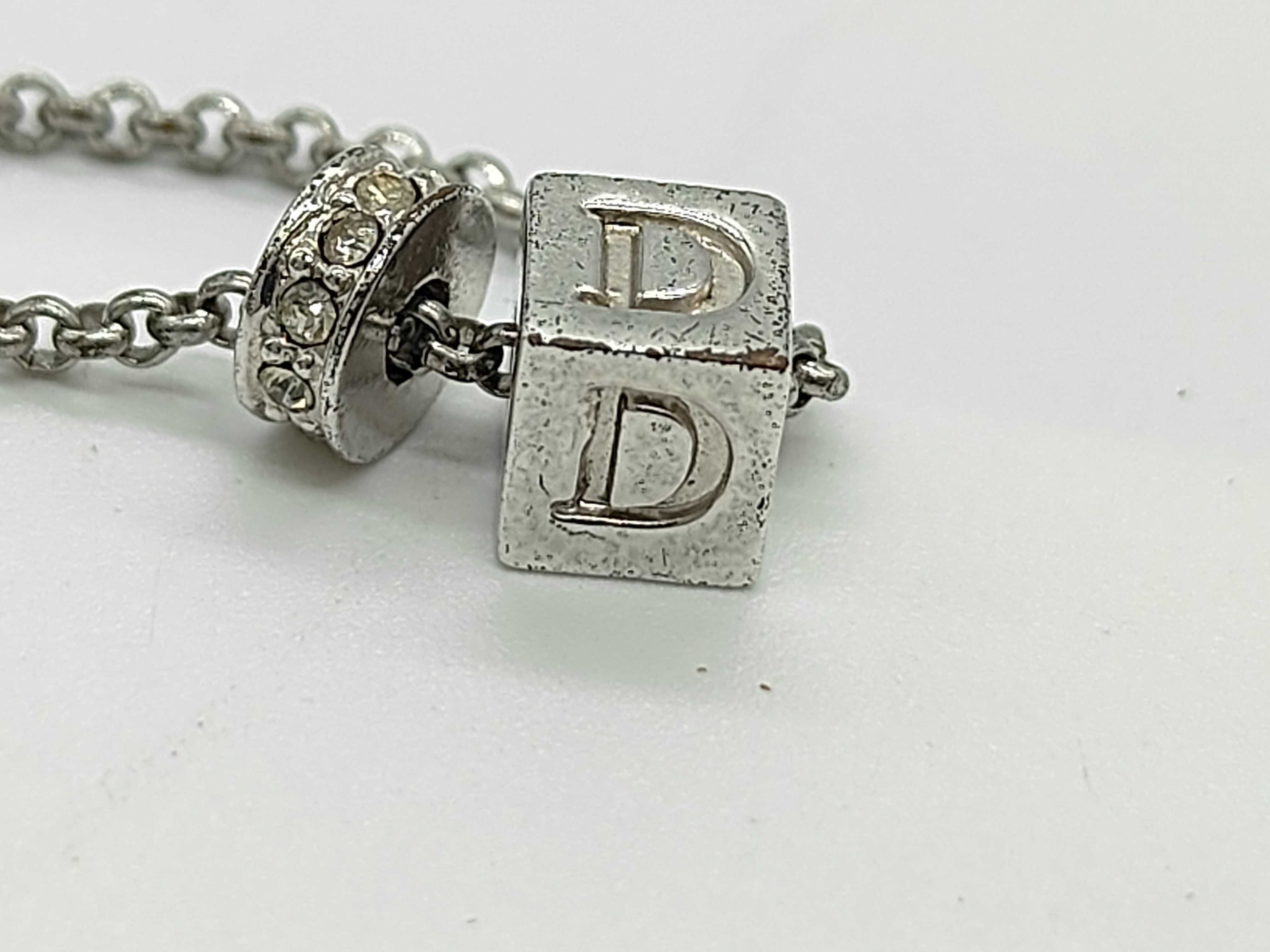 CD Logo Cube Rhinestone Silver Necklace — view 7