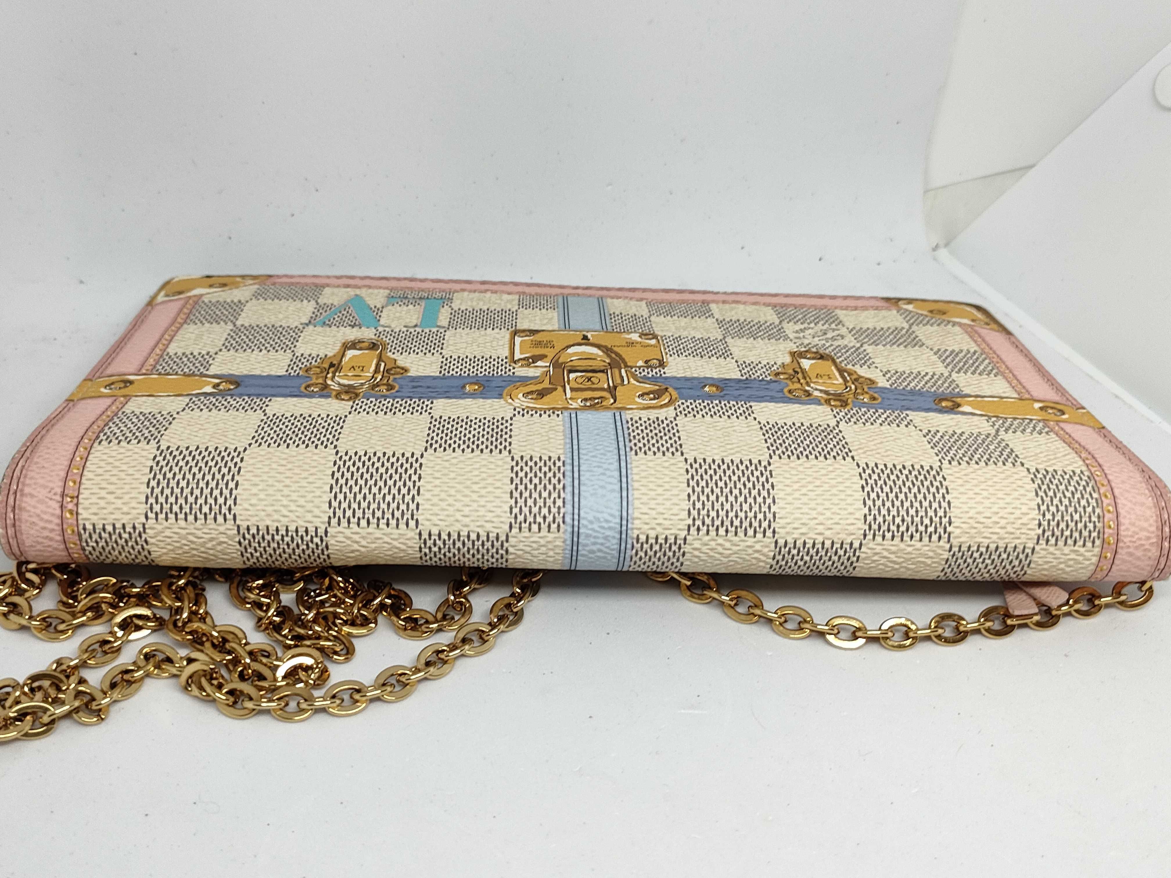 PH- Damier Azur Leather Summer Trunks Chain Shoulder Bag Mulitico Wallet — view 5