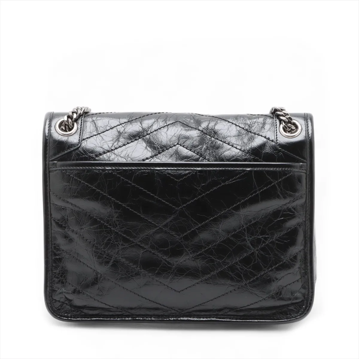 Niki Leather Chain Shoulder Bag, Black, 633158 — view 2