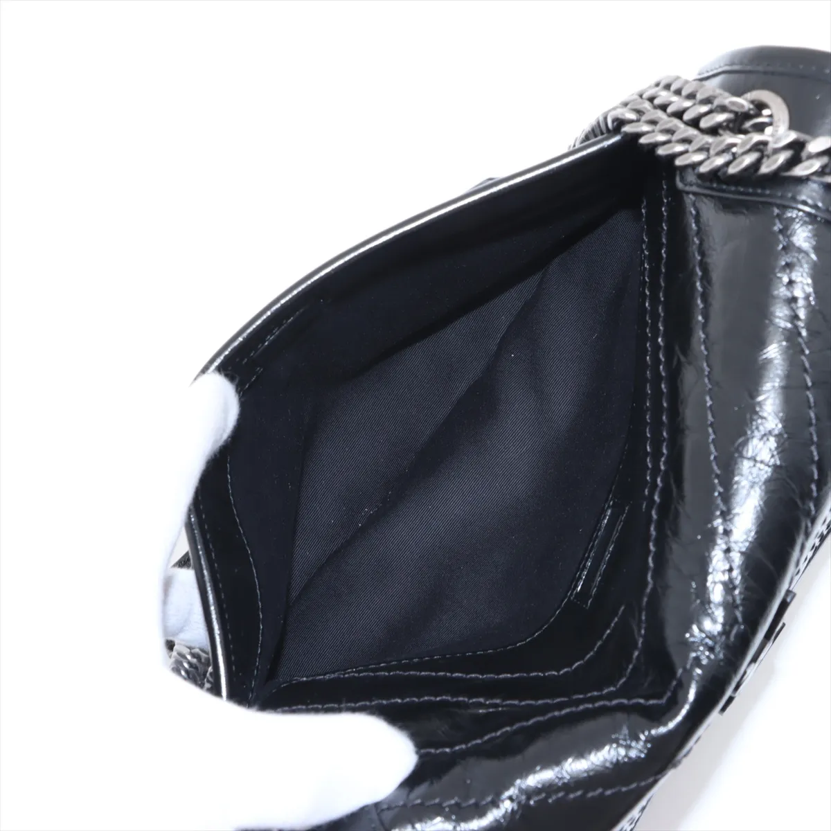 Niki Leather Chain Shoulder Bag, Black, 633158 — view 11