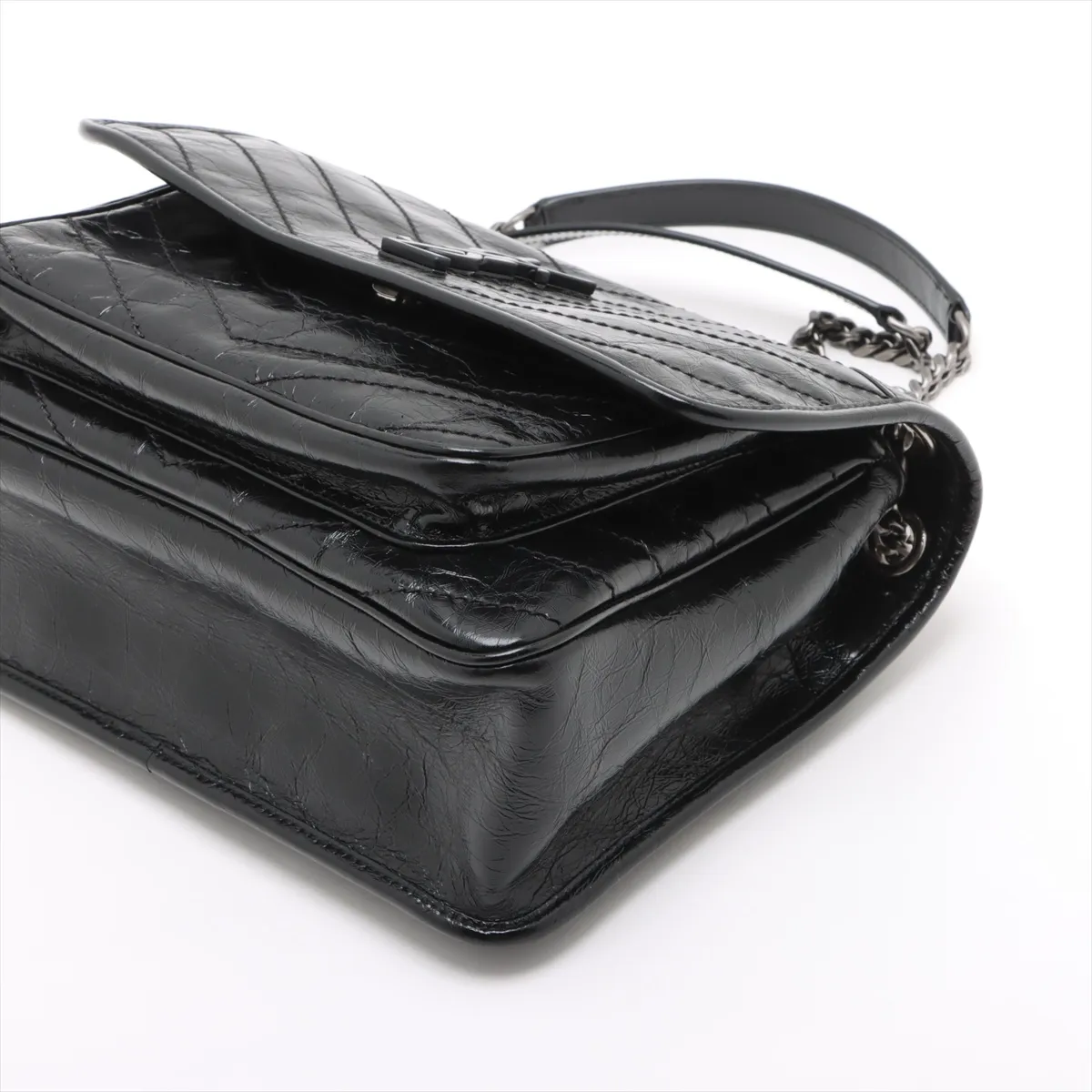 Niki Leather Chain Shoulder Bag, Black, 633158 — view 3