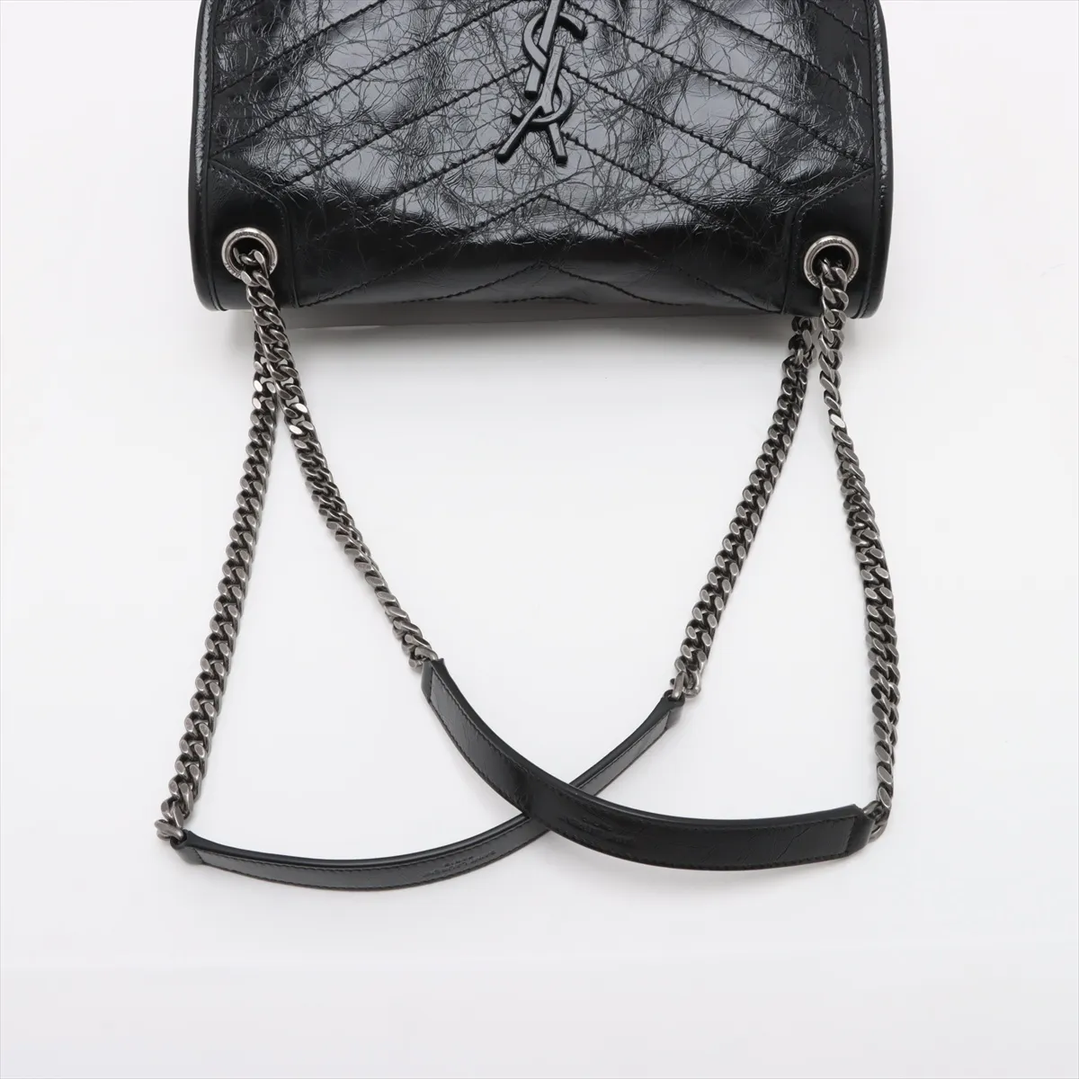 Niki Leather Chain Shoulder Bag, Black, 633158 — view 5
