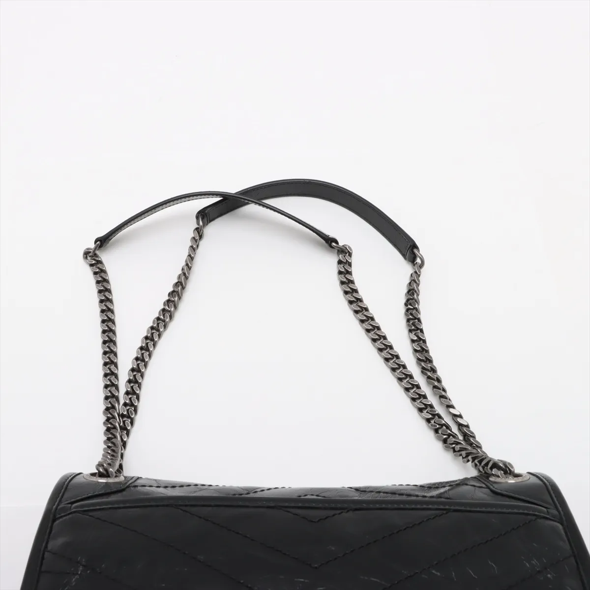 Niki Leather Chain Shoulder Bag, Black, 633158 — view 6