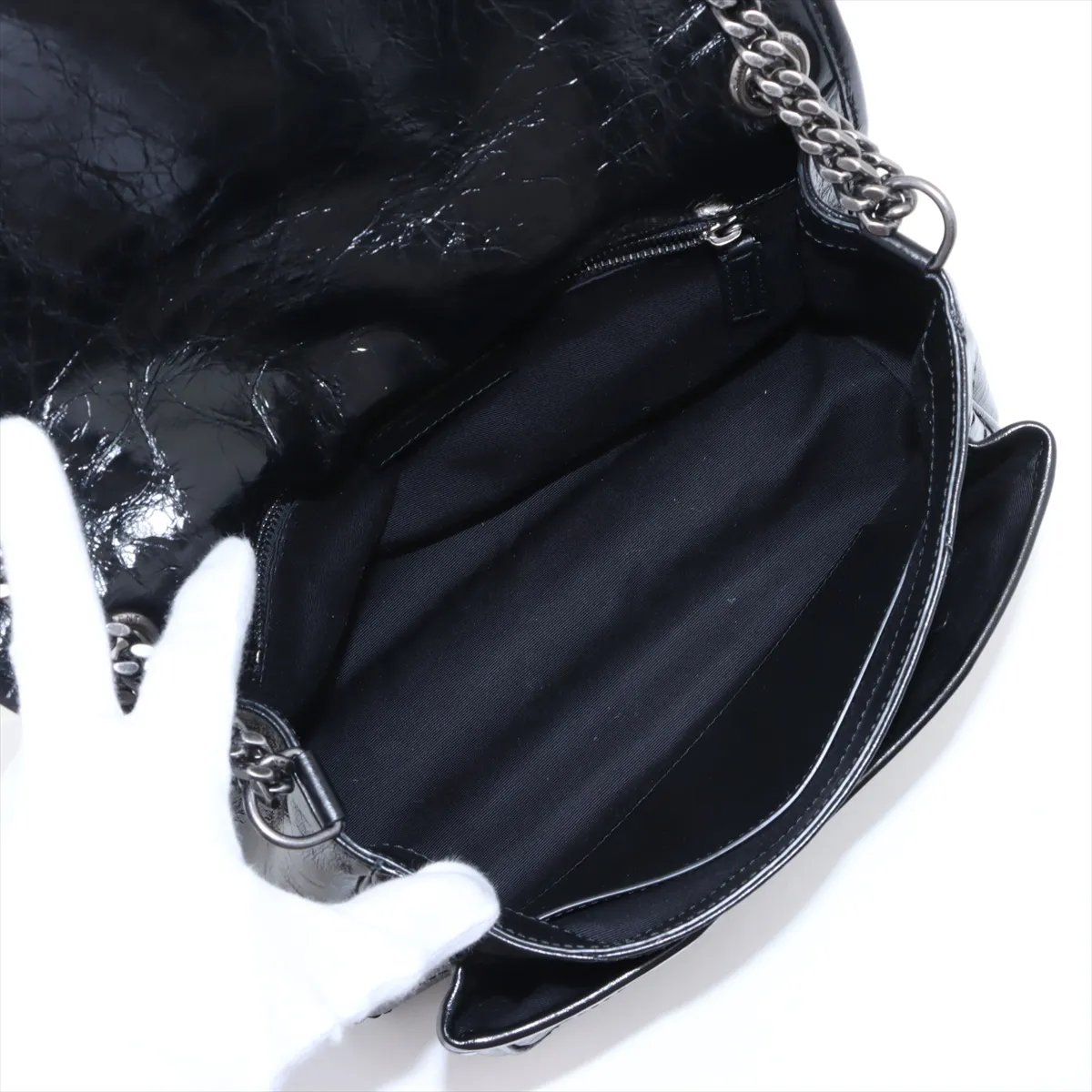 Niki Leather Chain Shoulder Bag, Black, 633158 — view 7