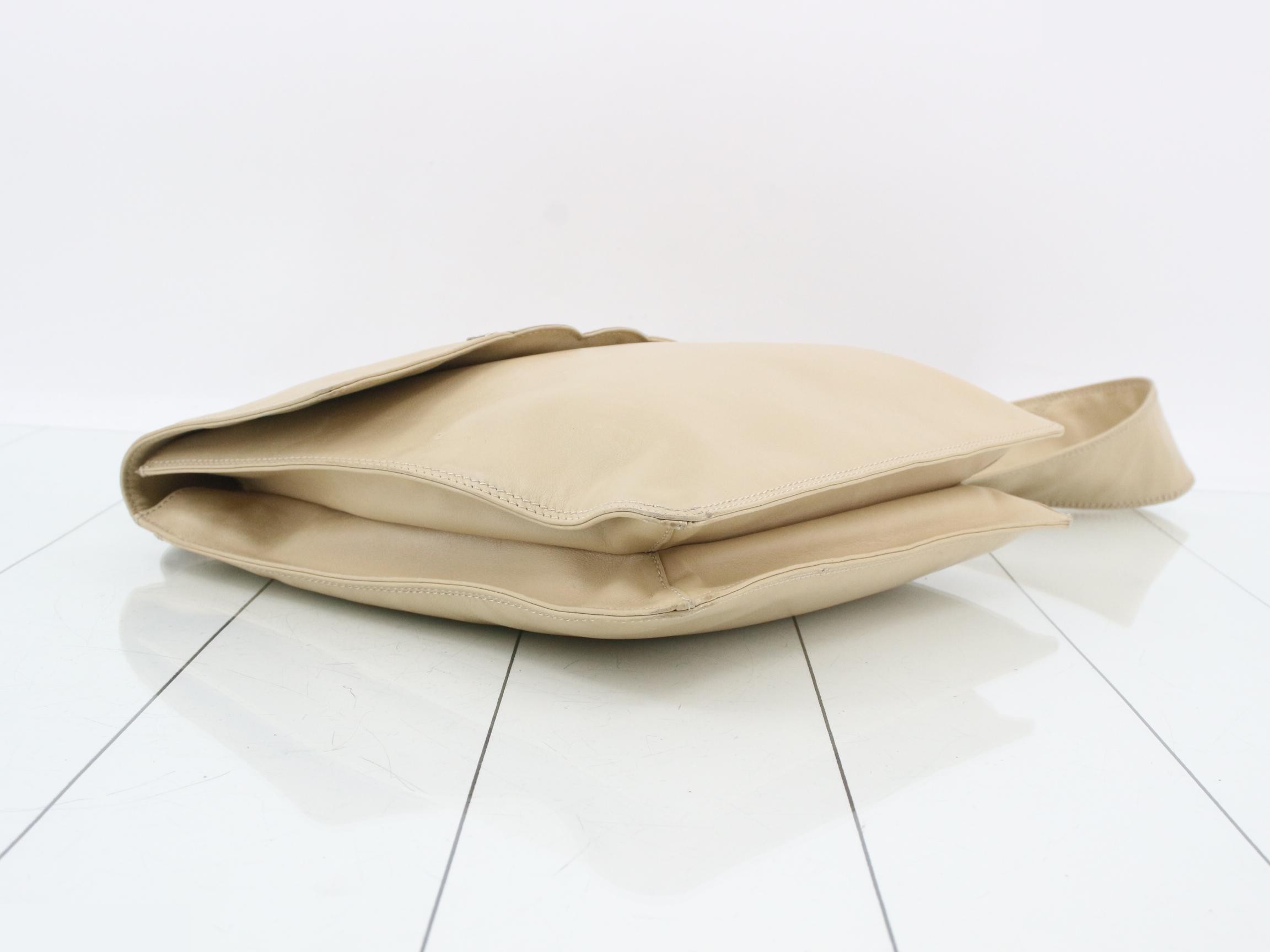 Leather Coco Mark Shoulder Bag, Beige — view 5
