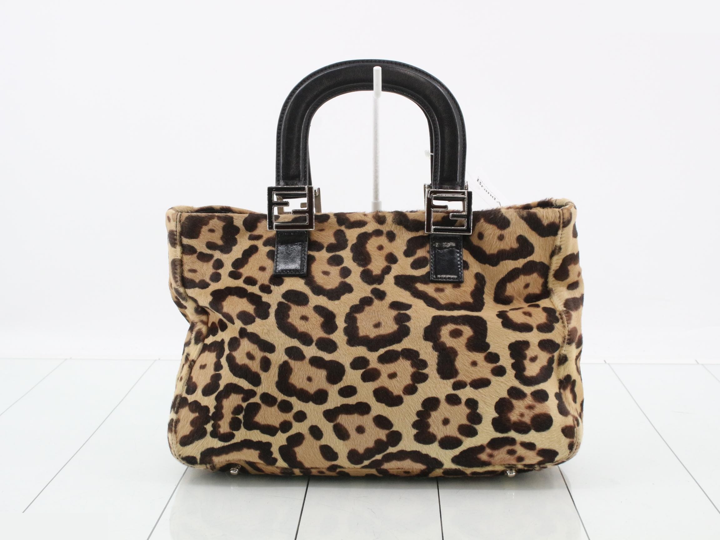Logo Shopper Tote Bag, Leopard Print, Calf Hair, Brown x Black, 30 x 22 x 12 cm — view 2