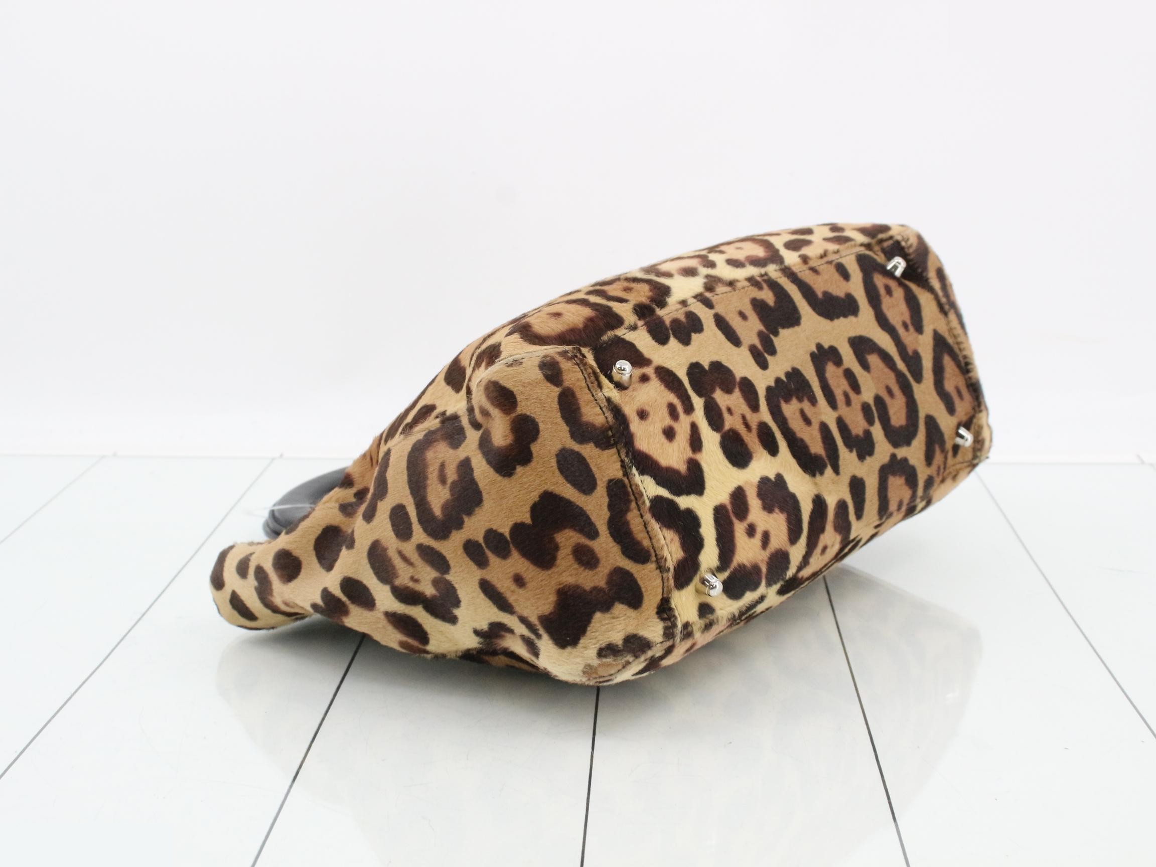 Logo Shopper Tote Bag, Leopard Print, Calf Hair, Brown x Black, 30 x 22 x 12 cm — view 5