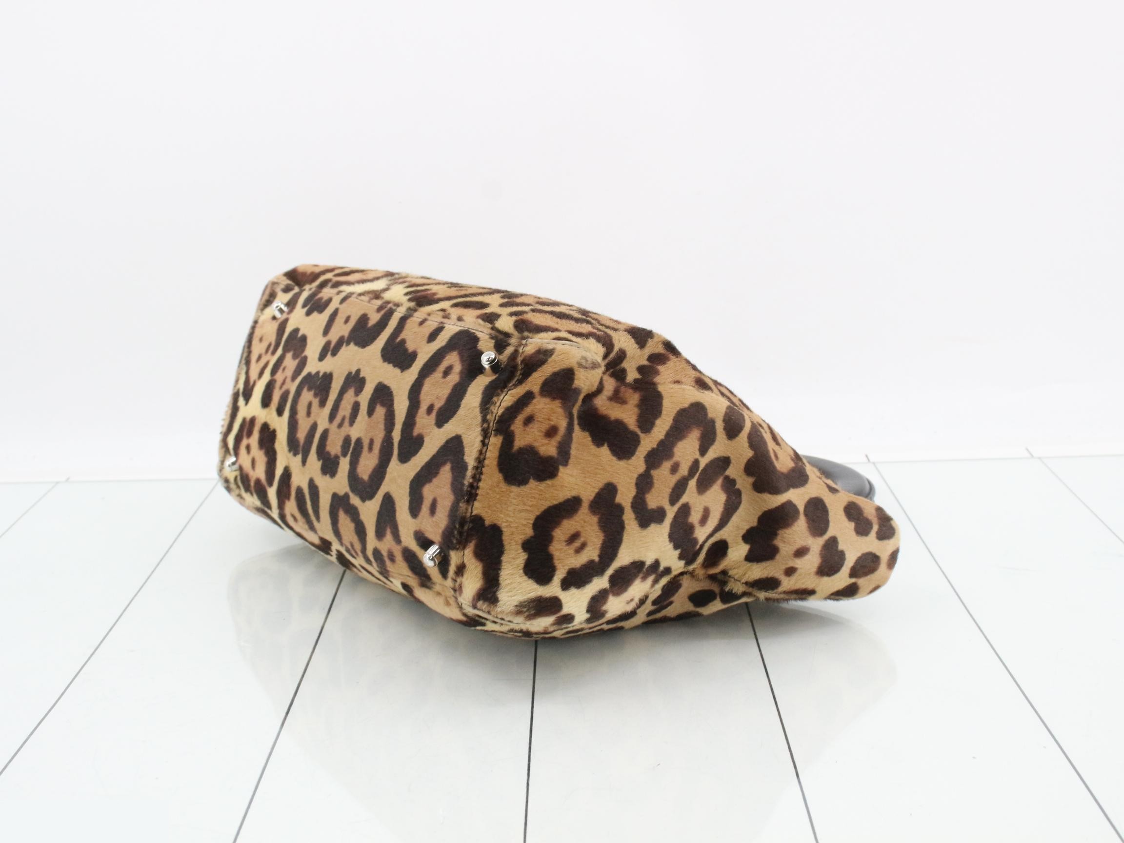 Logo Shopper Tote Bag, Leopard Print, Calf Hair, Brown x Black, 30 x 22 x 12 cm — view 6