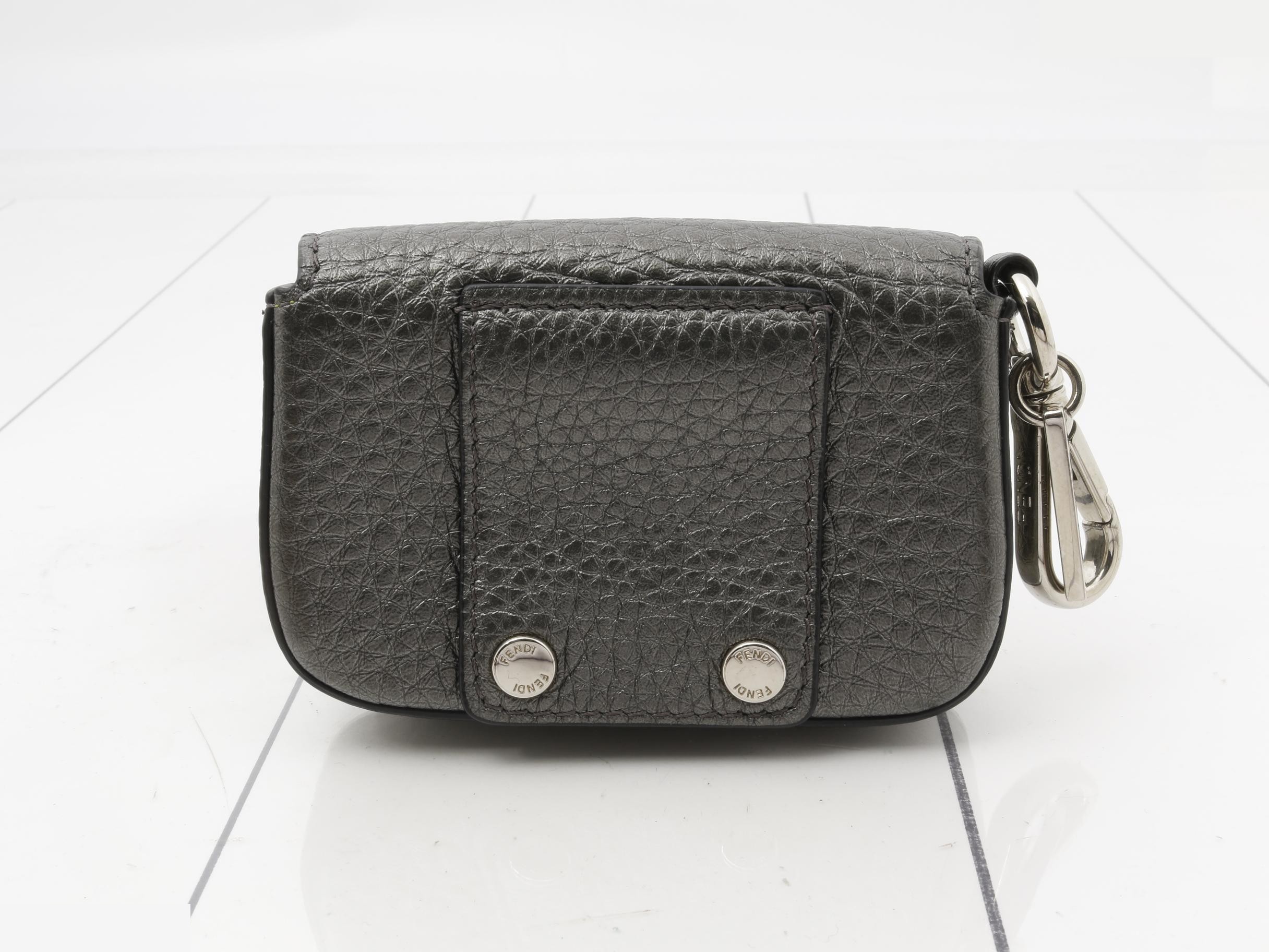 Nano Bucket Bag Charm, Leather, Metallic Gray — view 2
