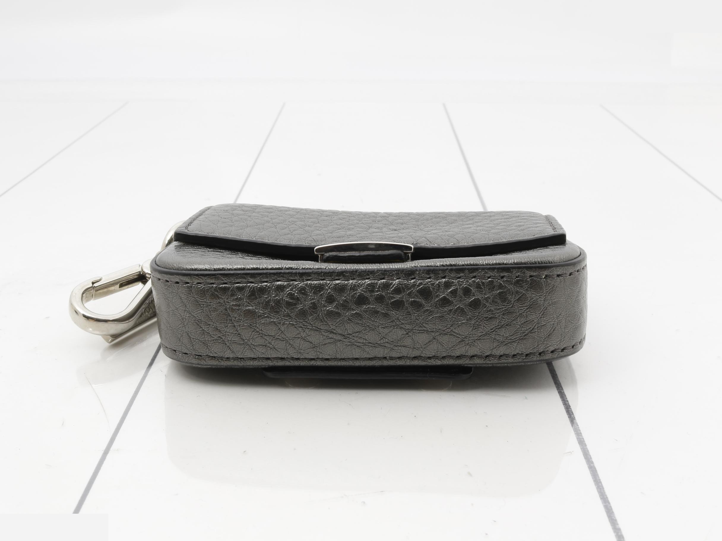 Nano Bucket Bag Charm, Leather, Metallic Gray — view 3
