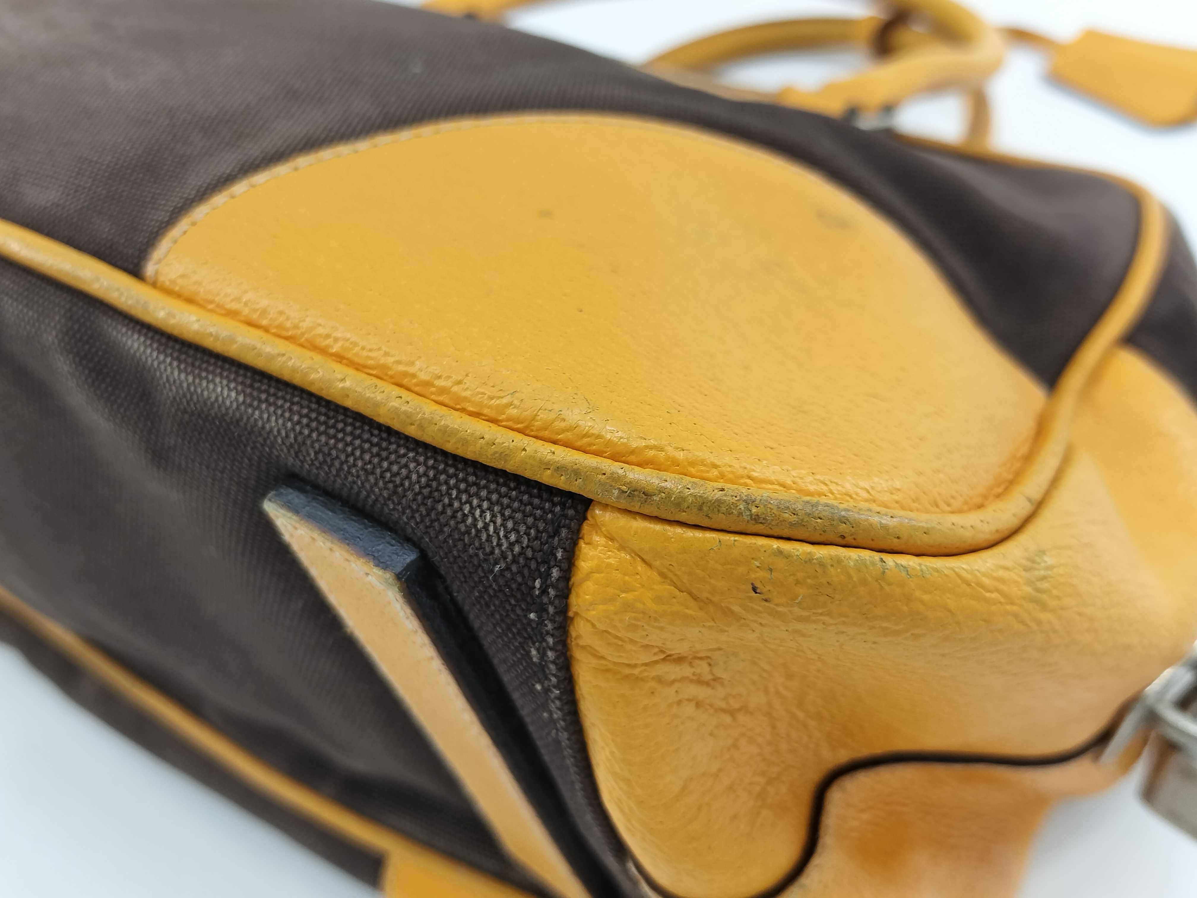 Bowling Bag Mini Boston Bag Canvas Brown x Yellow Handbag — view 11