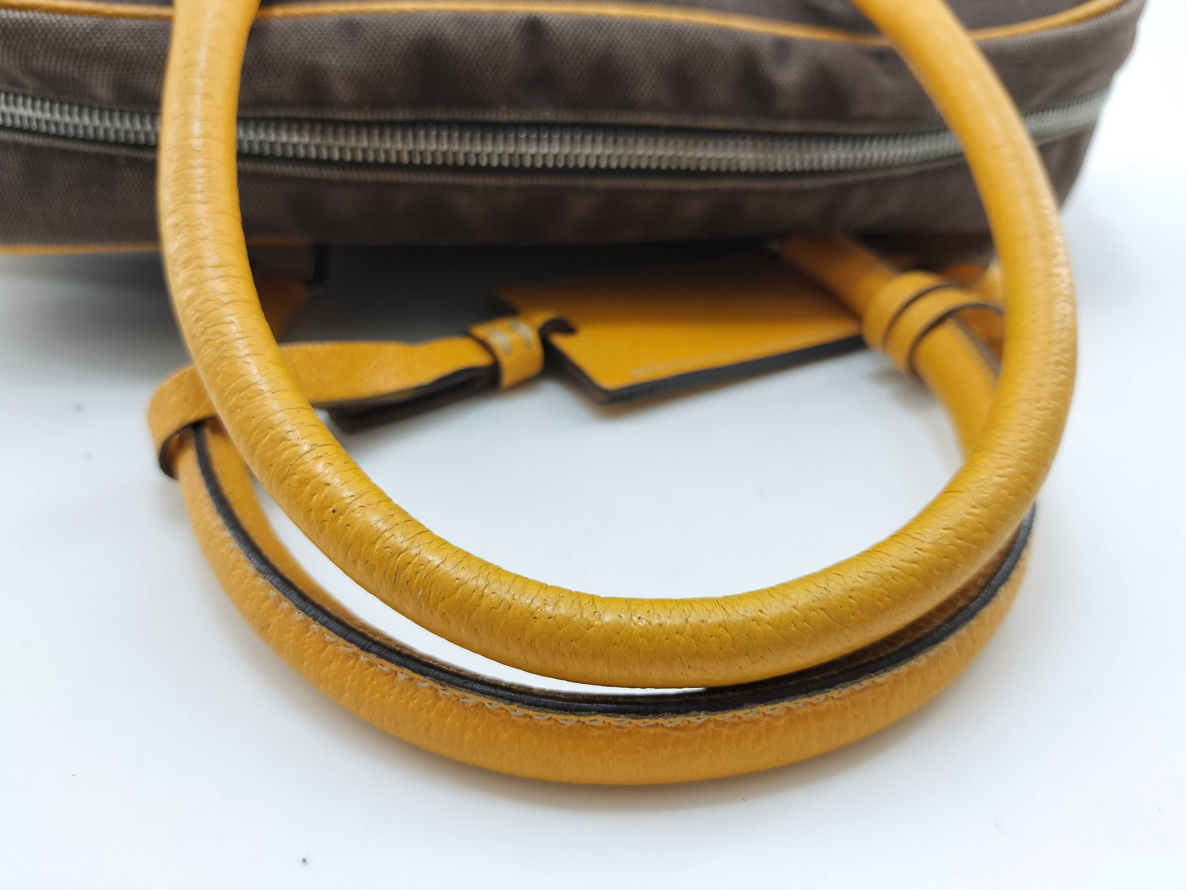 Bowling Bag Mini Boston Bag Canvas Brown x Yellow Handbag — view 12
