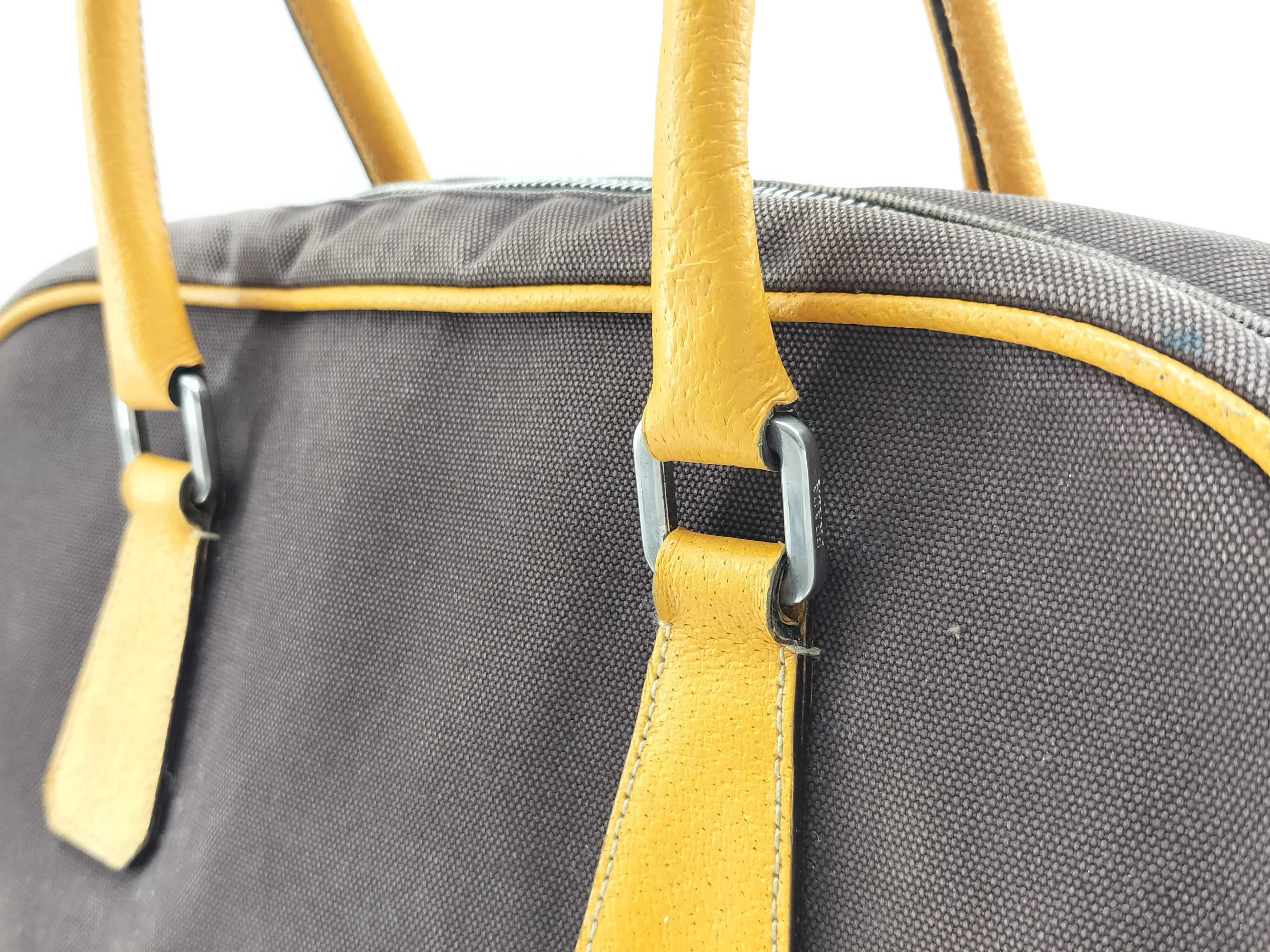 Bowling Bag Mini Boston Bag Canvas Brown x Yellow Handbag — view 3