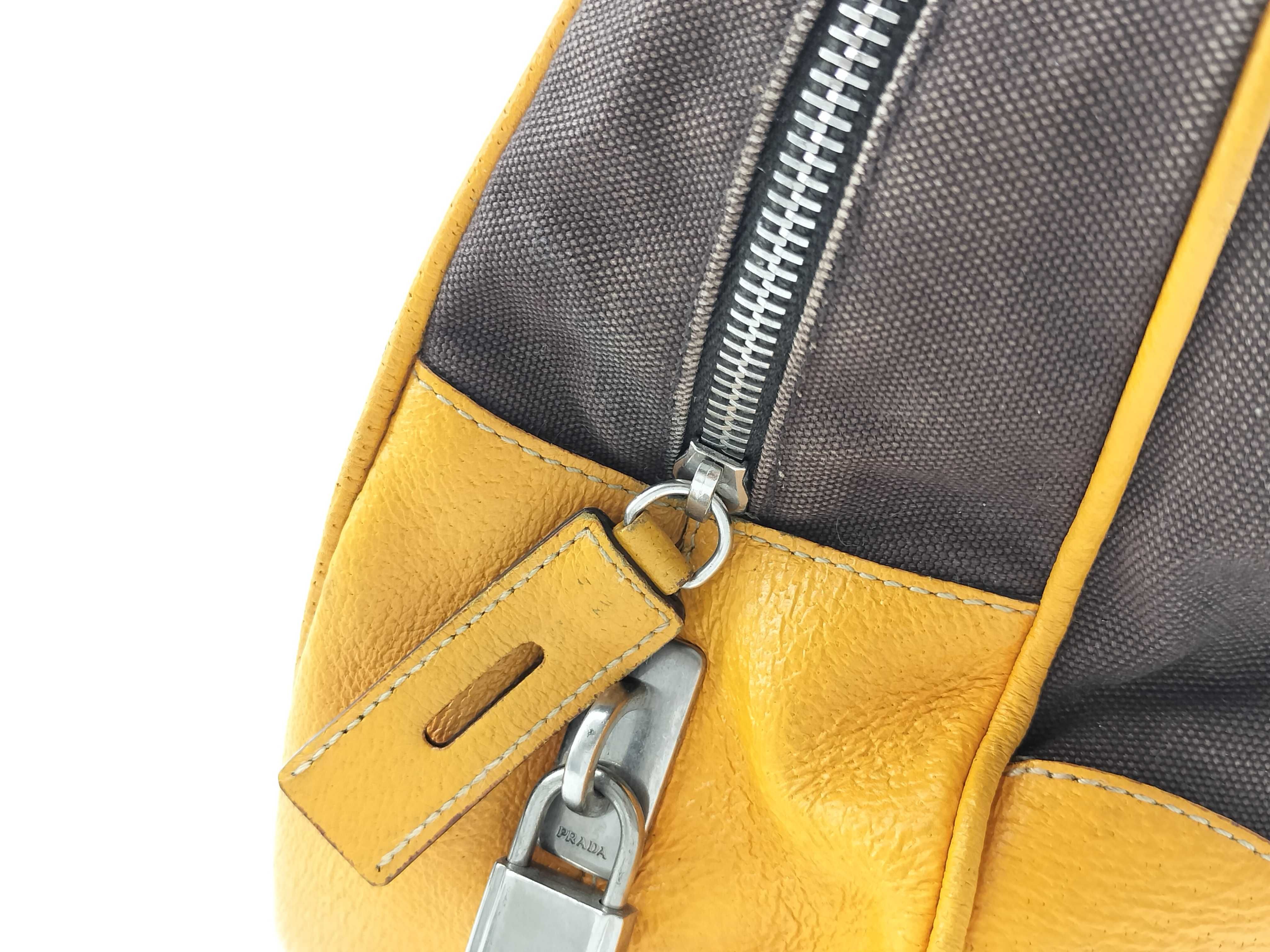 Bowling Bag Mini Boston Bag Canvas Brown x Yellow Handbag — view 4