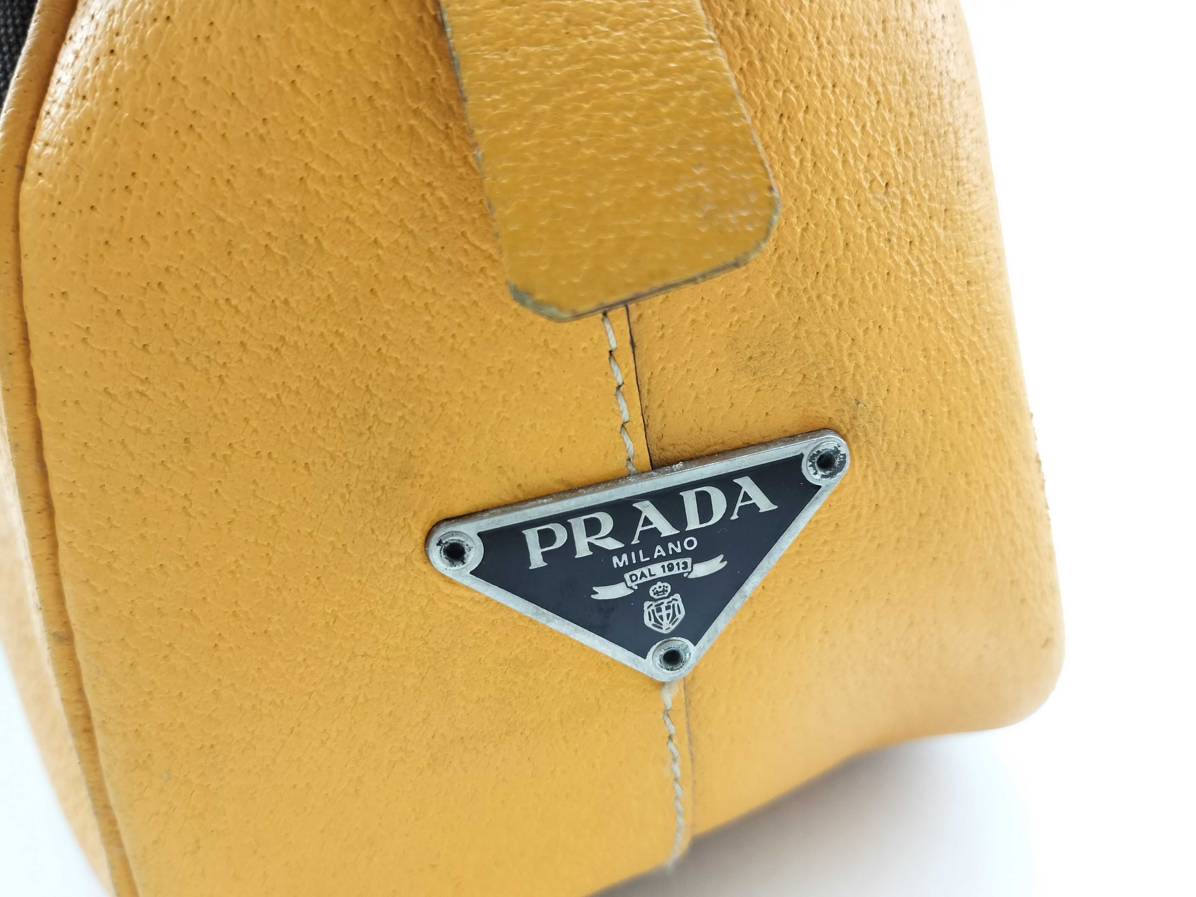 Bowling Bag Mini Boston Bag Canvas Brown x Yellow Handbag — view 7