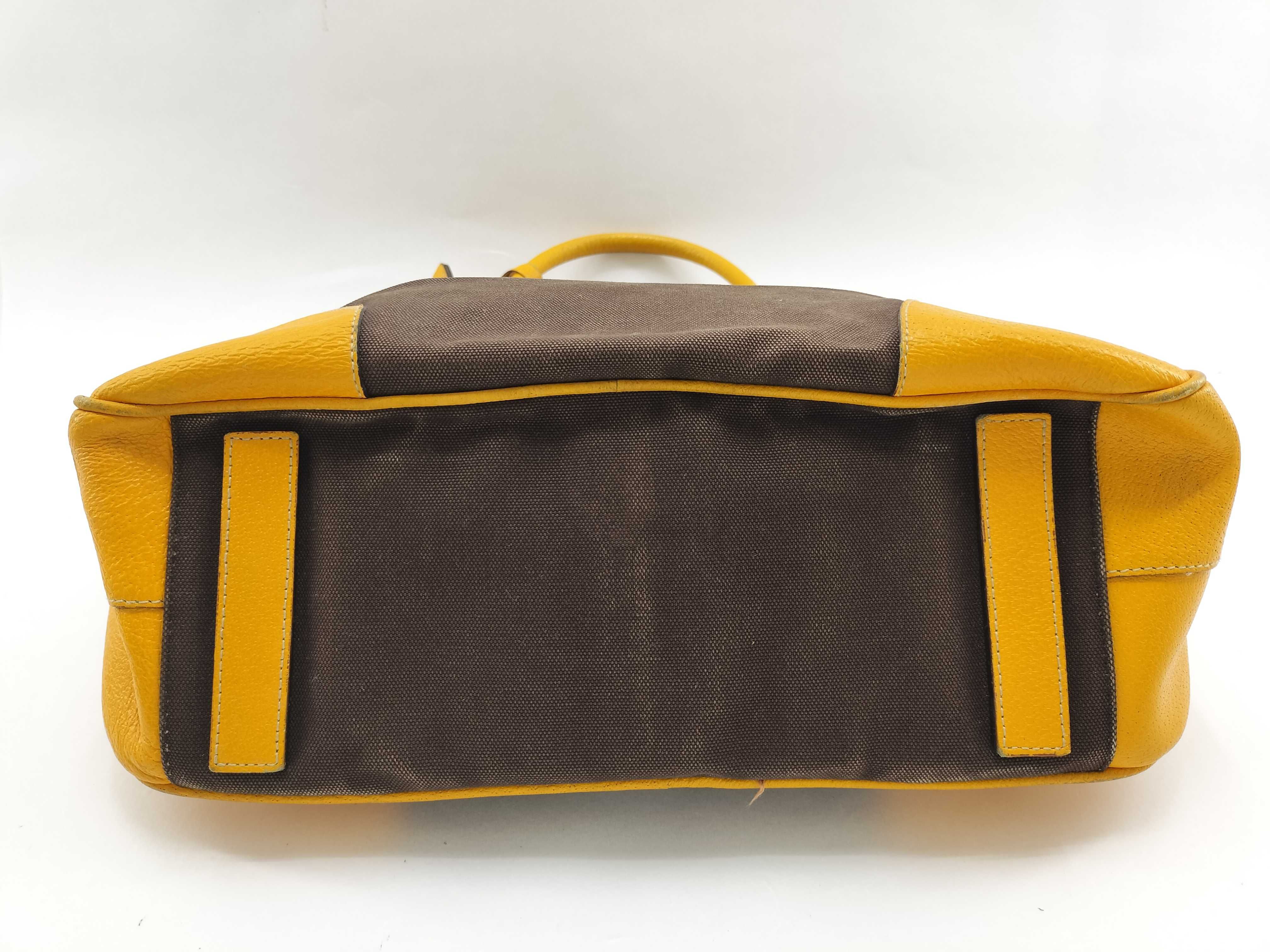 Bowling Bag Mini Boston Bag Canvas Brown x Yellow Handbag — view 9