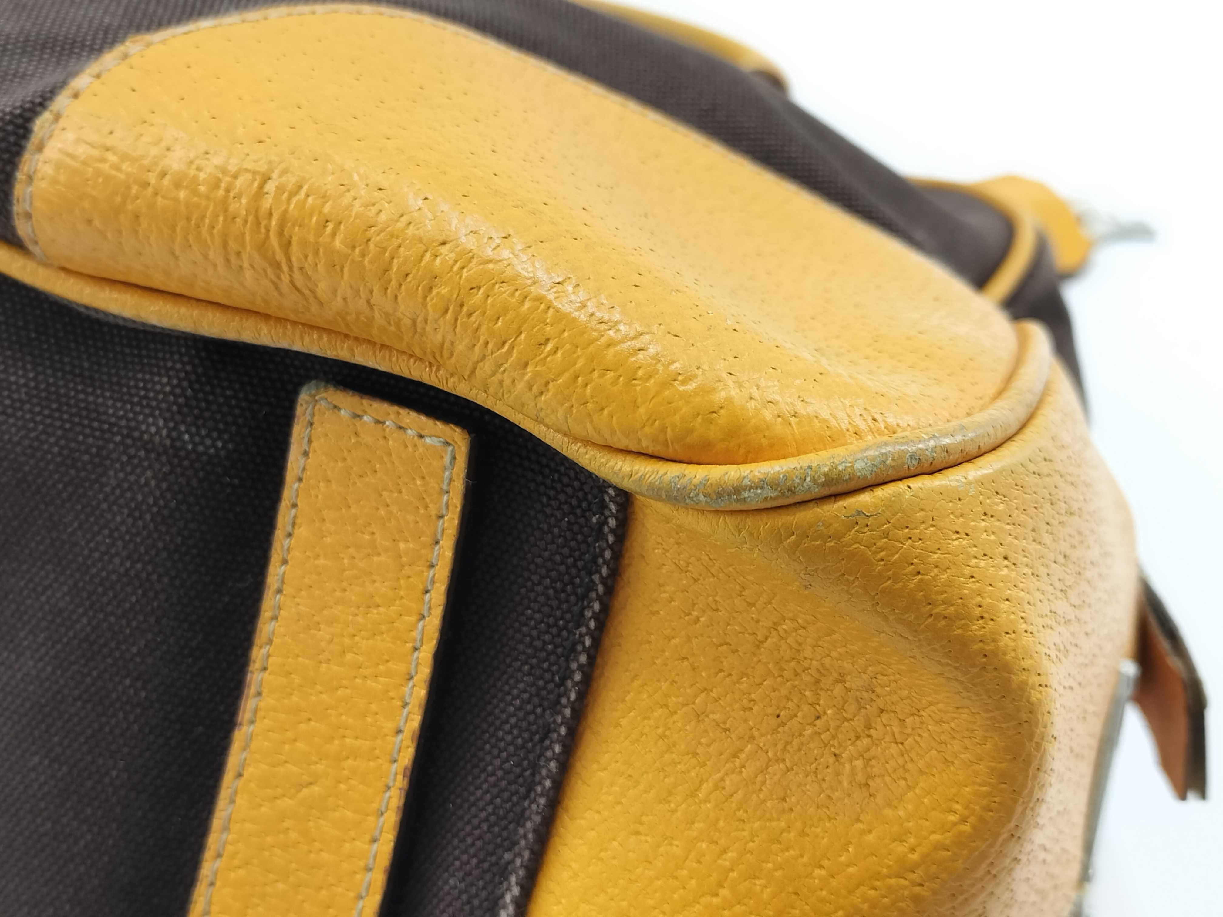 Bowling Bag Mini Boston Bag Canvas Brown x Yellow Handbag — view 10