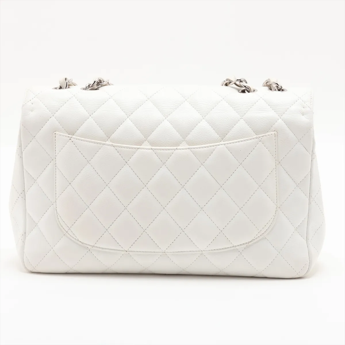 Large Matelassé 30 Caviar Skin Single Flap Double Chain Bag, White, Silver Hardware, 12327259, Serial Number , A28600 — view 2