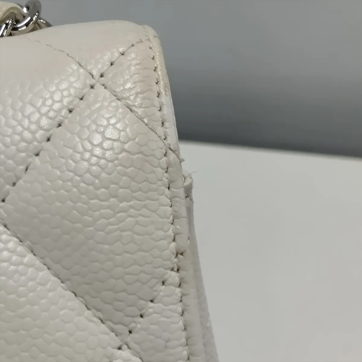 Large Matelassé 30 Caviar Skin Single Flap Double Chain Bag, White, Silver Hardware, 12327259, Serial Number , A28600 — view 15