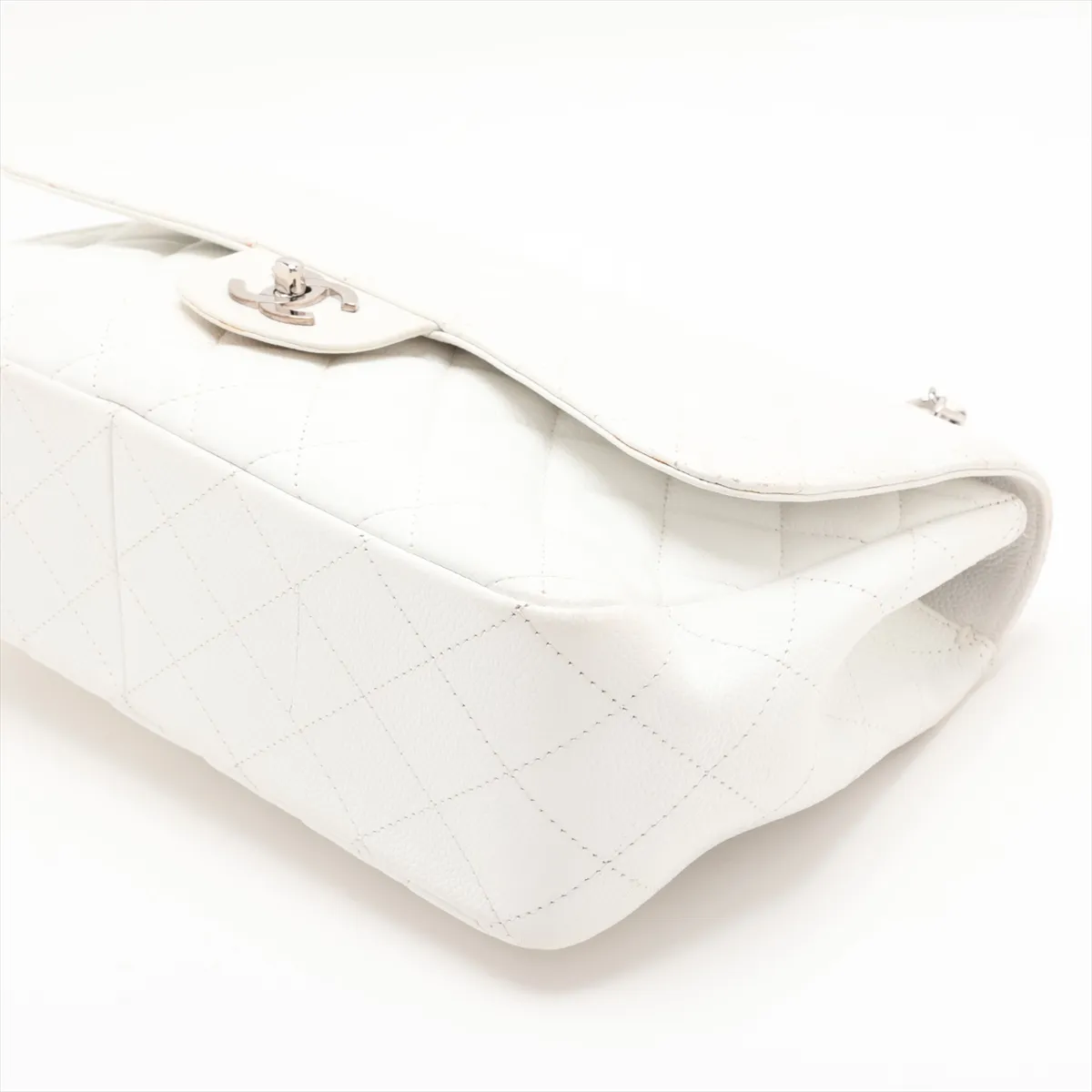 Large Matelassé 30 Caviar Skin Single Flap Double Chain Bag, White, Silver Hardware, 12327259, Serial Number , A28600 — view 3