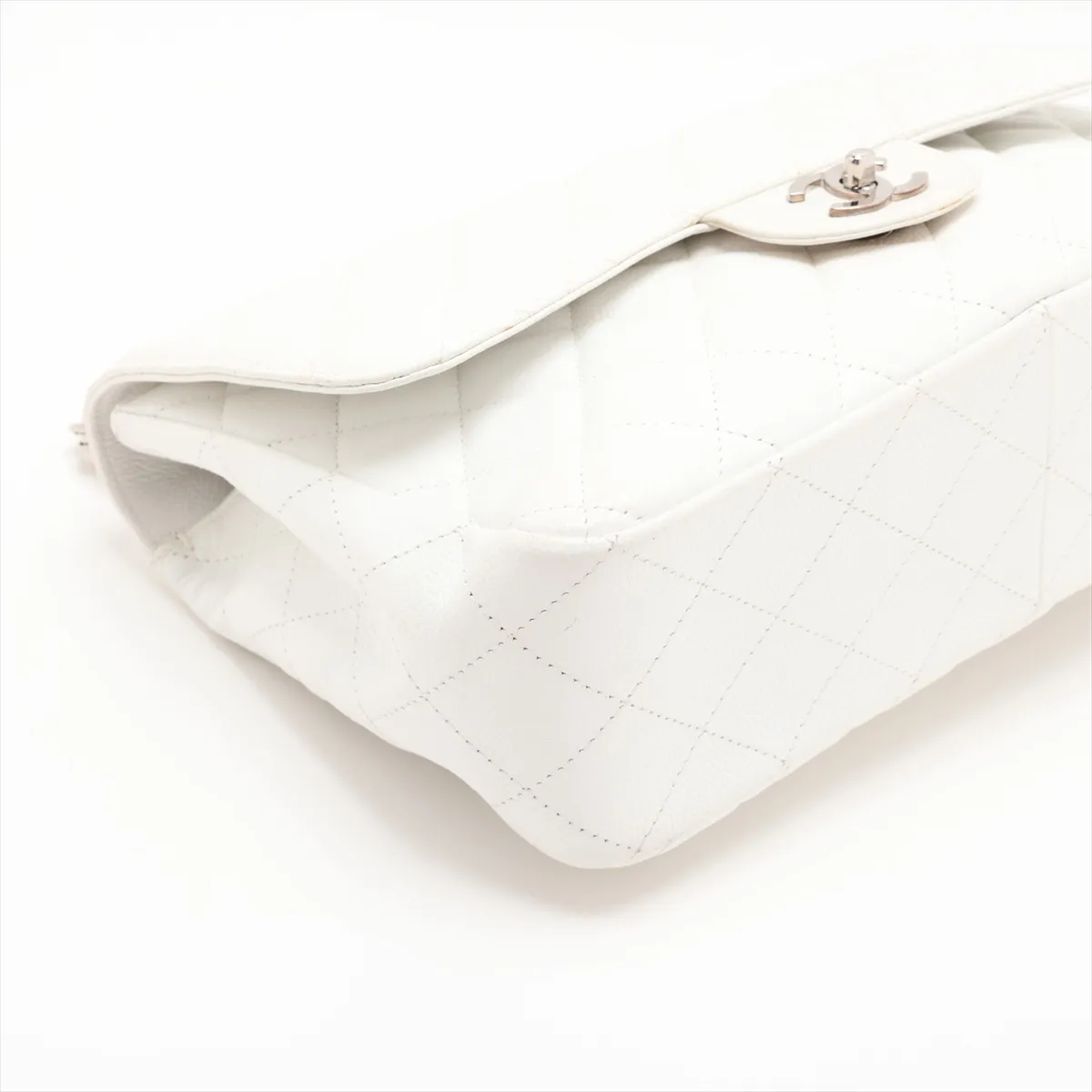 Large Matelassé 30 Caviar Skin Single Flap Double Chain Bag, White, Silver Hardware, 12327259, Serial Number , A28600 — view 4
