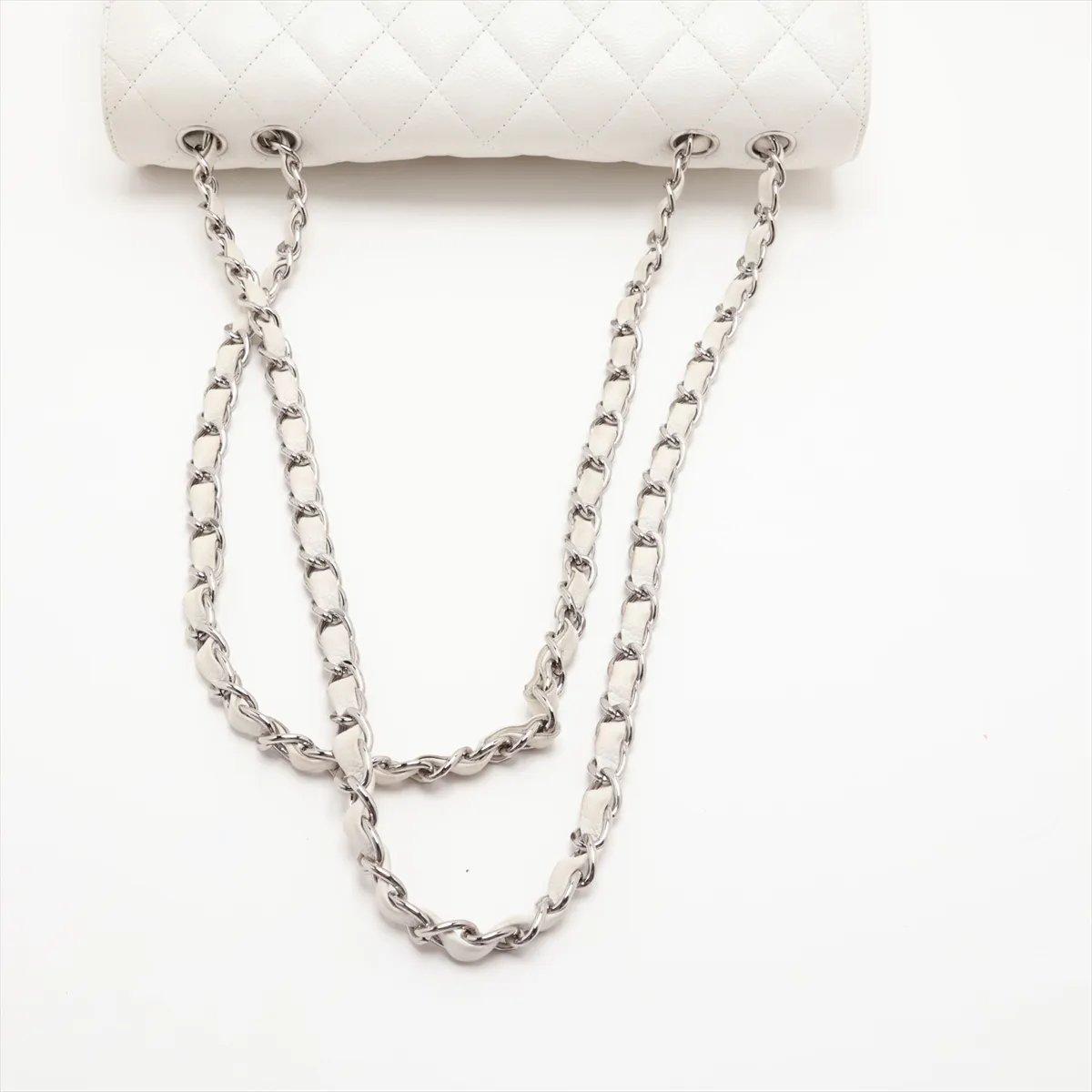 Large Matelassé 30 Caviar Skin Single Flap Double Chain Bag, White, Silver Hardware, 12327259, Serial Number , A28600 — view 5