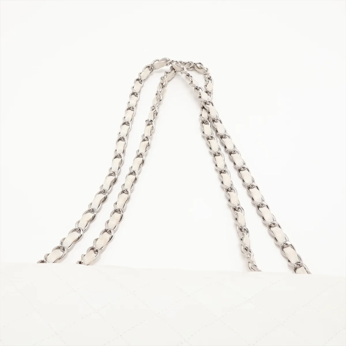 Large Matelassé 30 Caviar Skin Single Flap Double Chain Bag, White, Silver Hardware, 12327259, Serial Number , A28600 — view 6