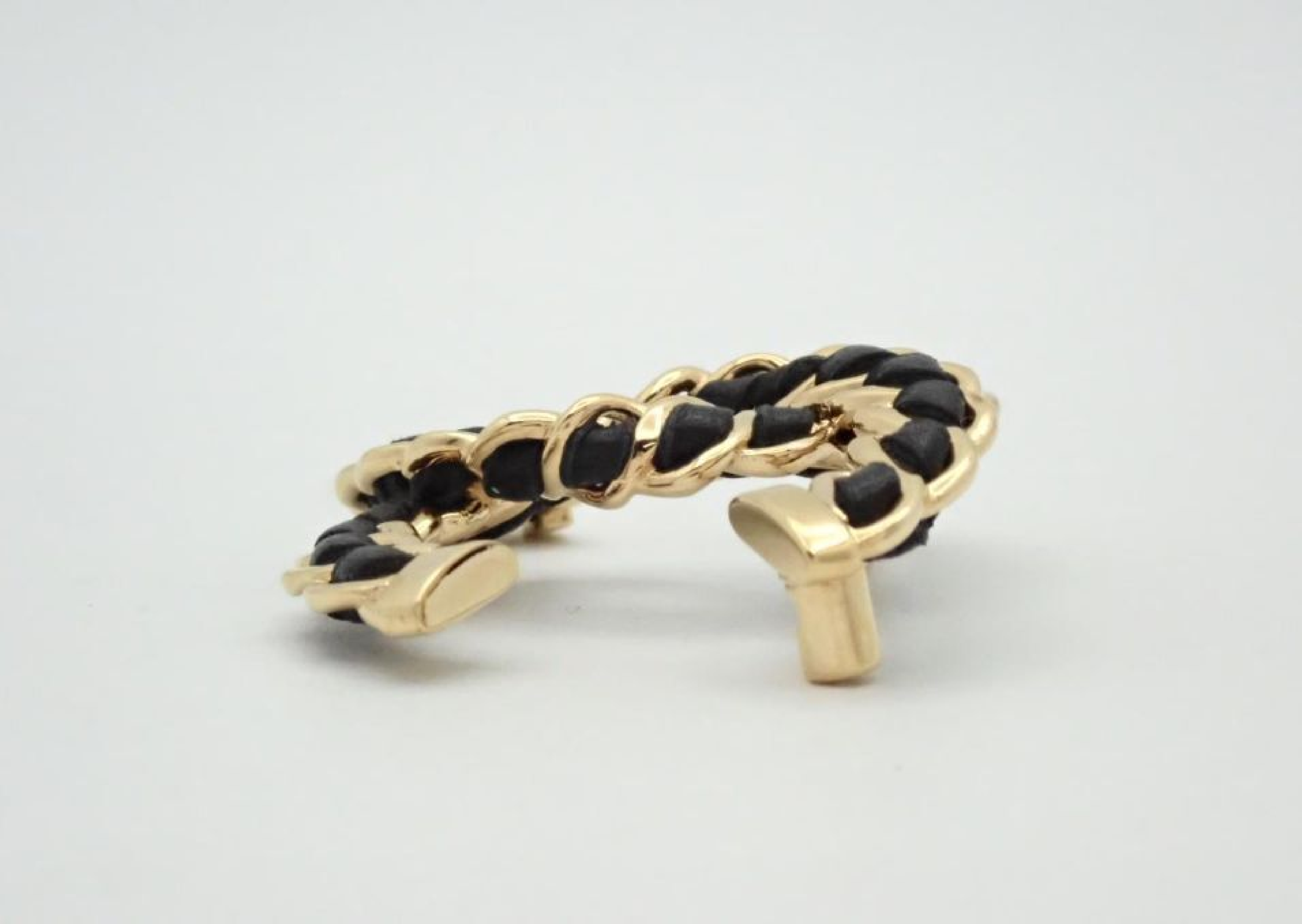 Coco Mark Leather Brooch, Black, I24K, 5.5cm wide — view 3