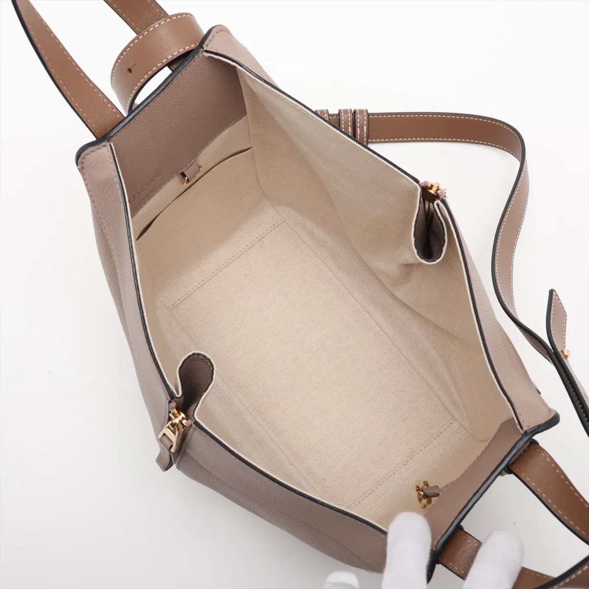 Hammock Small Leather 2-Way Handbag, Beige — view 6