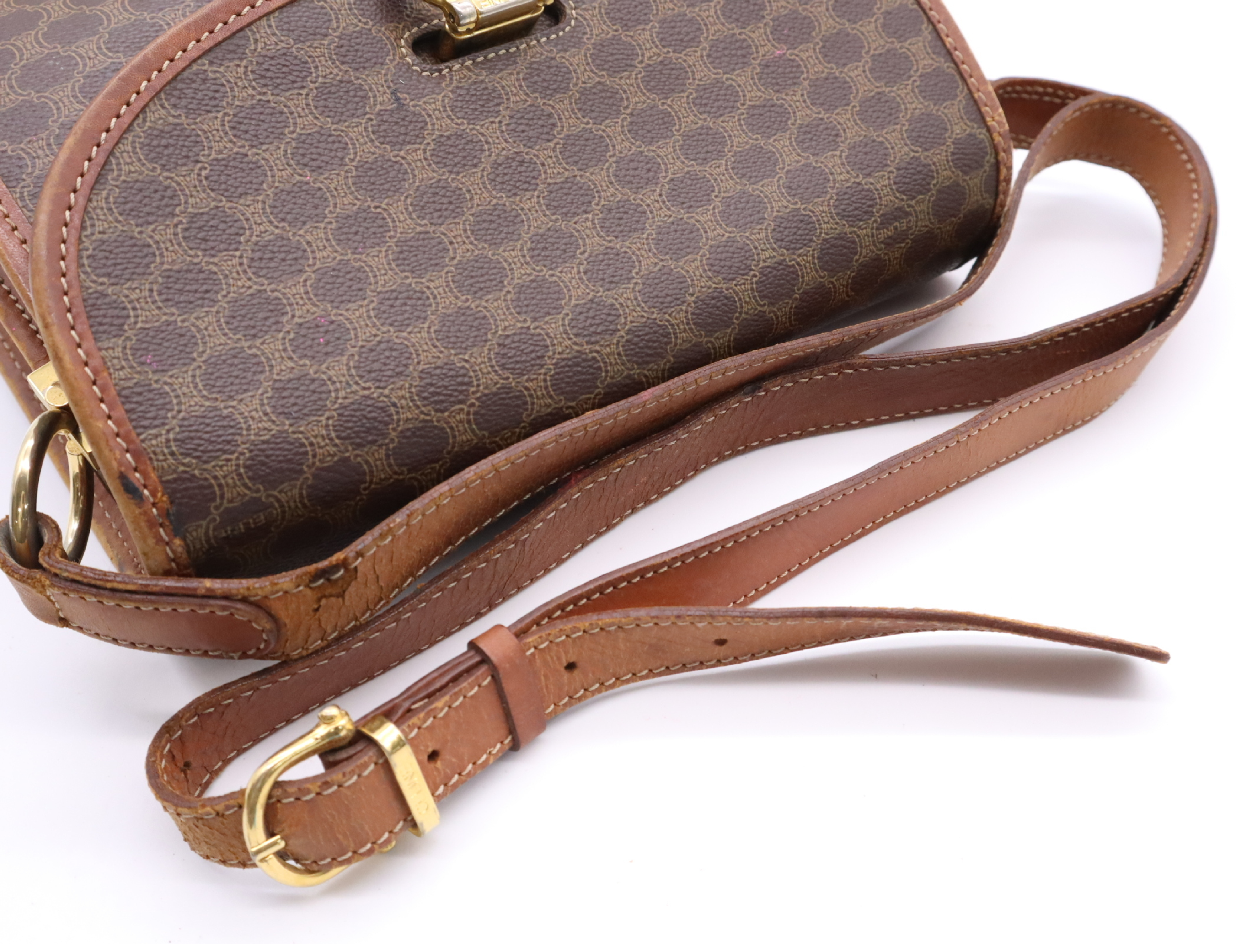 PVC x Leather Macadam Pattern Brown Gold Hardware Shoulder Bag — view 12