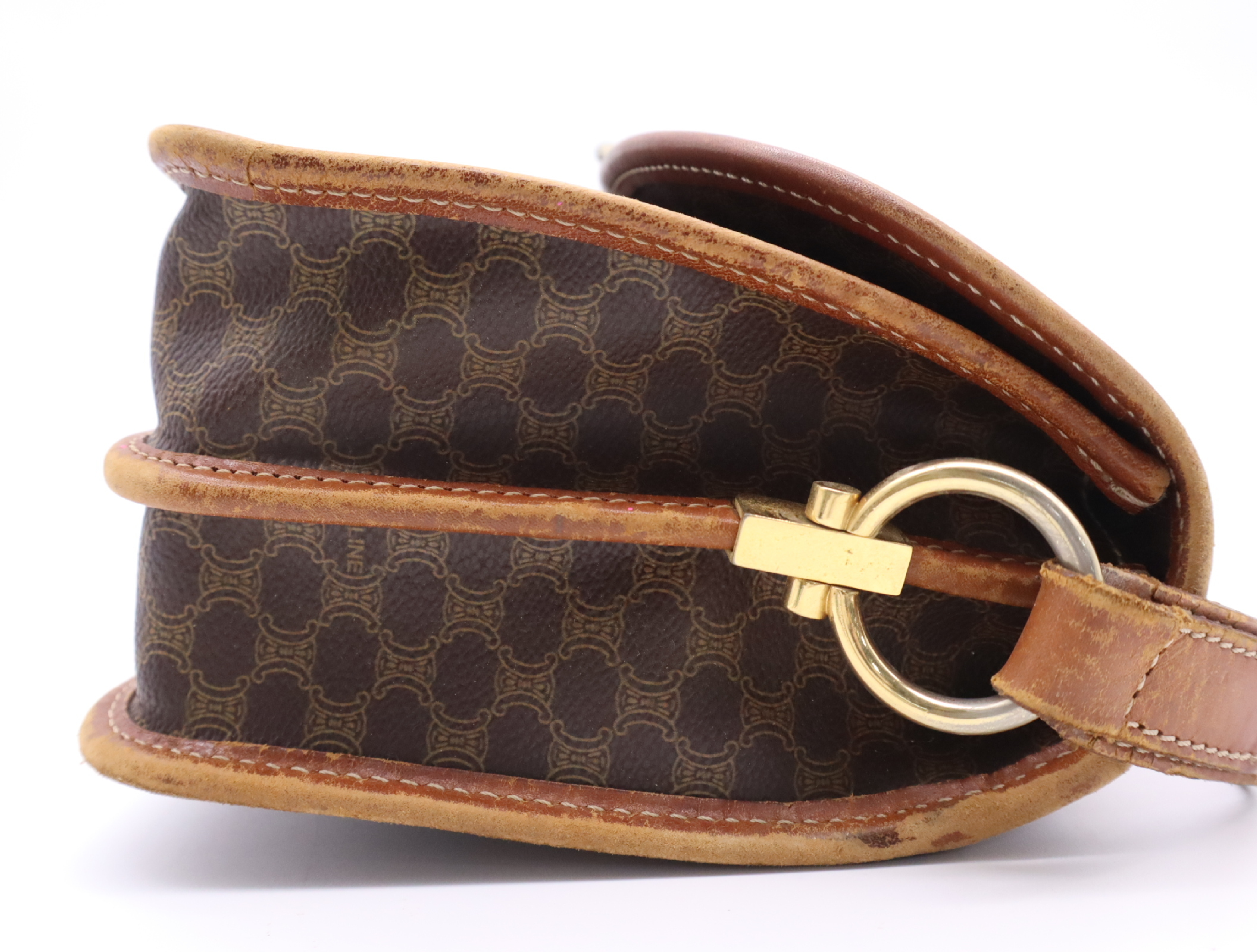 PVC x Leather Macadam Pattern Brown Gold Hardware Shoulder Bag — view 5