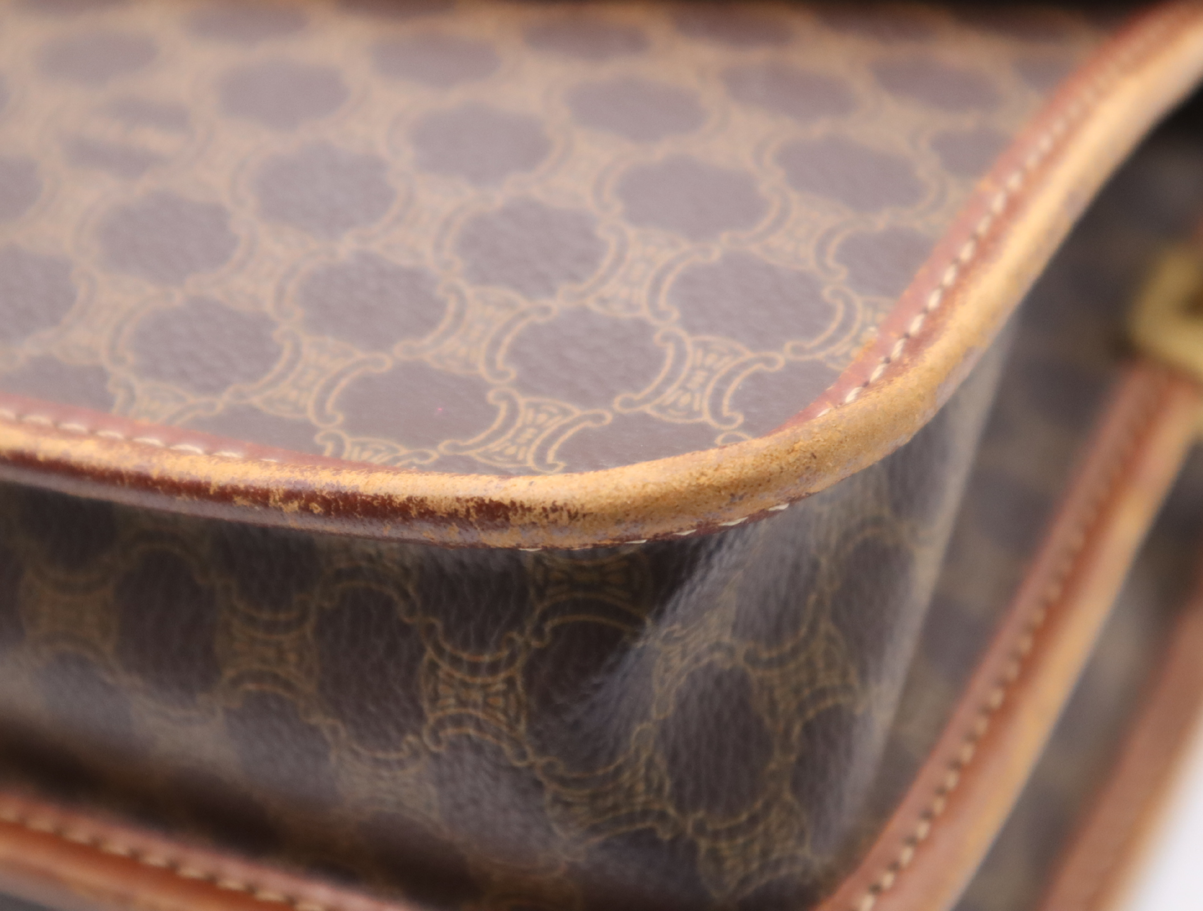PVC x Leather Macadam Pattern Brown Gold Hardware Shoulder Bag — view 7