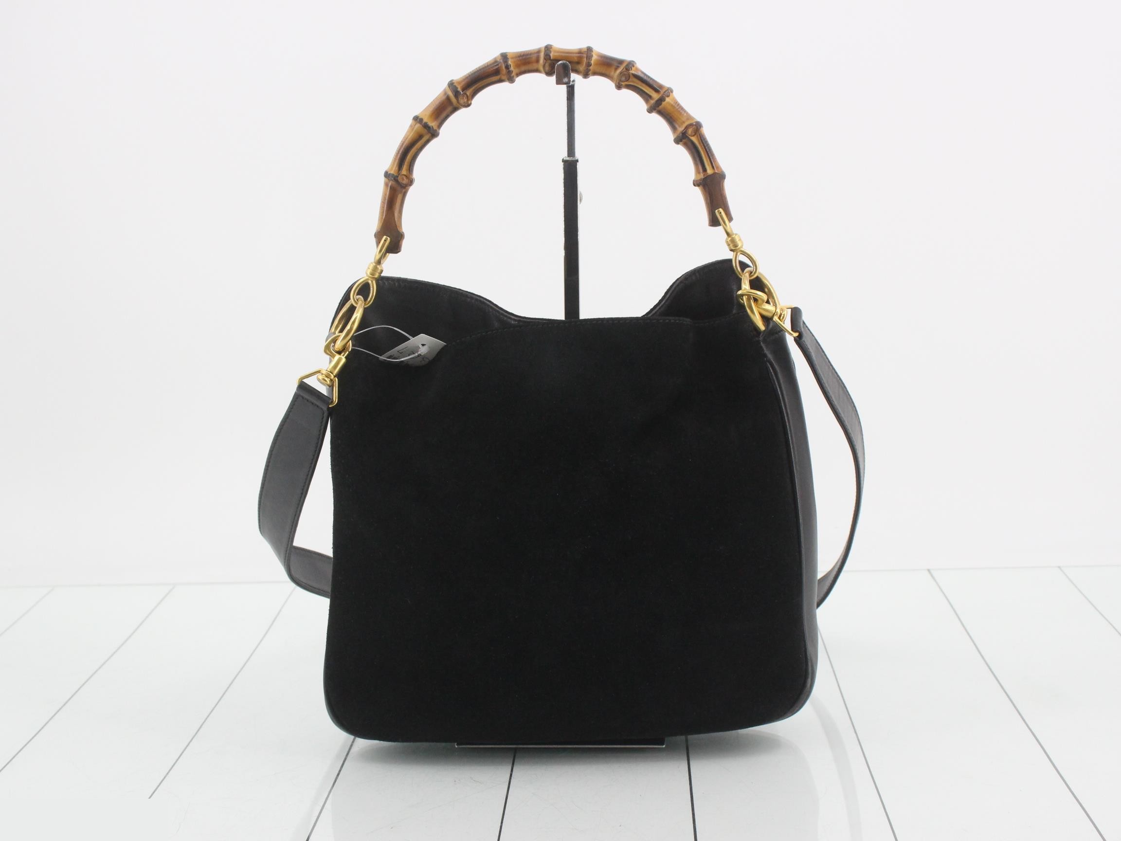 Bamboo One-Shoulder Bag, Suede, Black — view 2