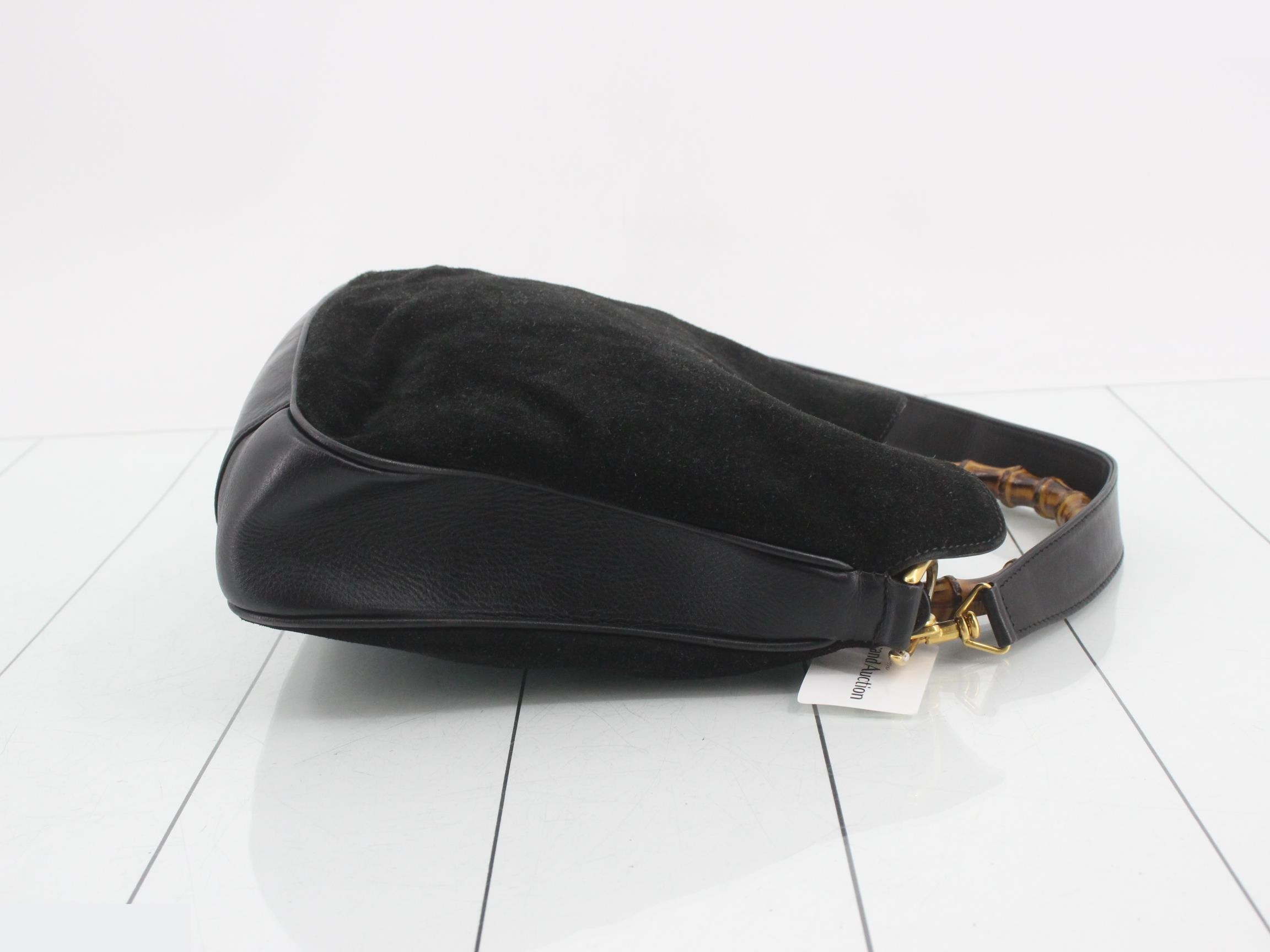 Bamboo One-Shoulder Bag, Suede, Black — view 3