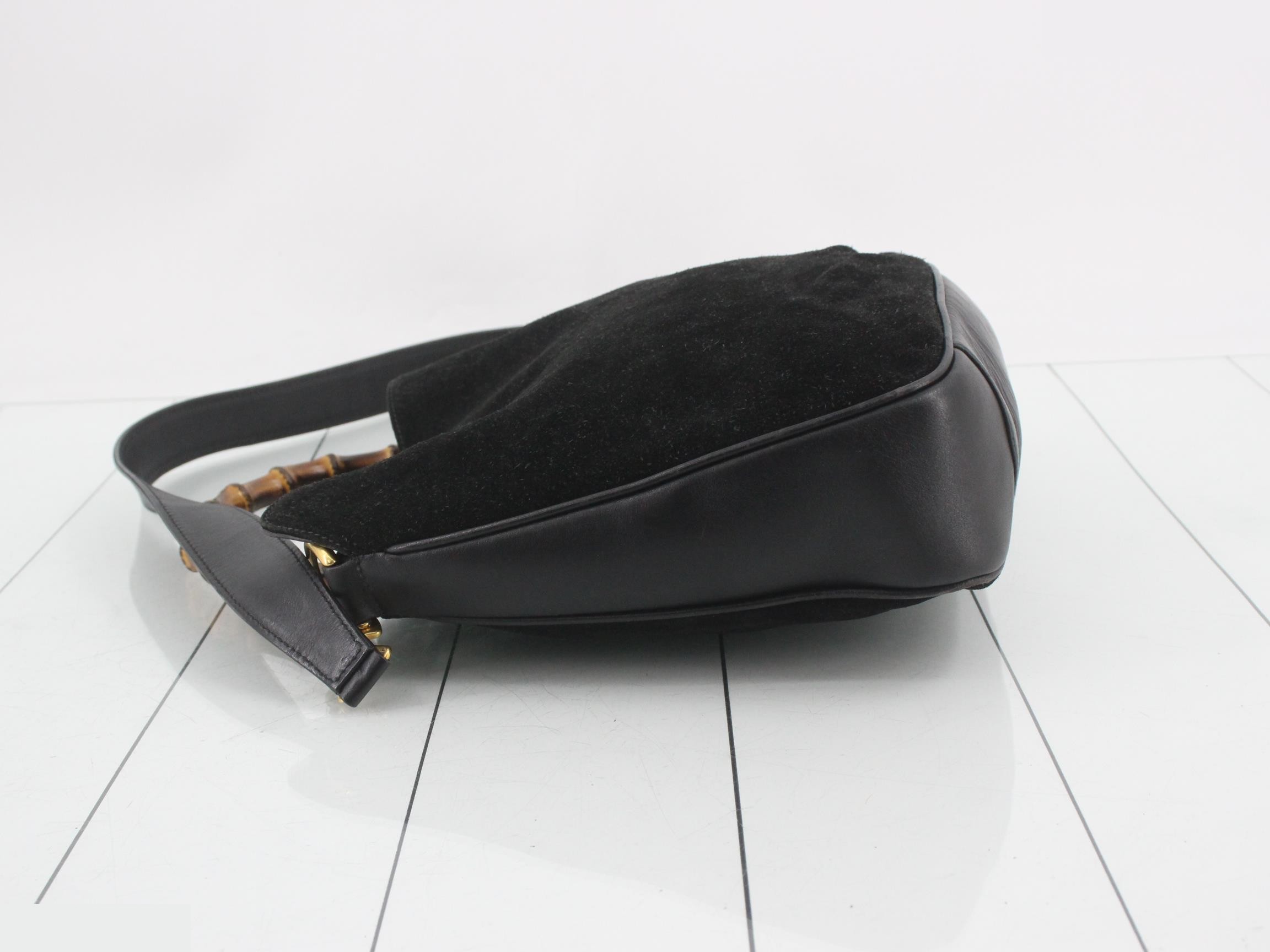 Bamboo One-Shoulder Bag, Suede, Black — view 4