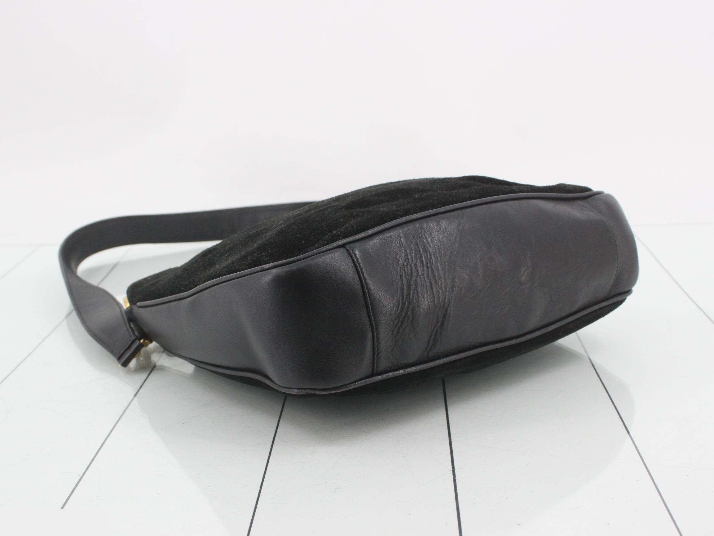 Bamboo One-Shoulder Bag, Suede, Black — view 5