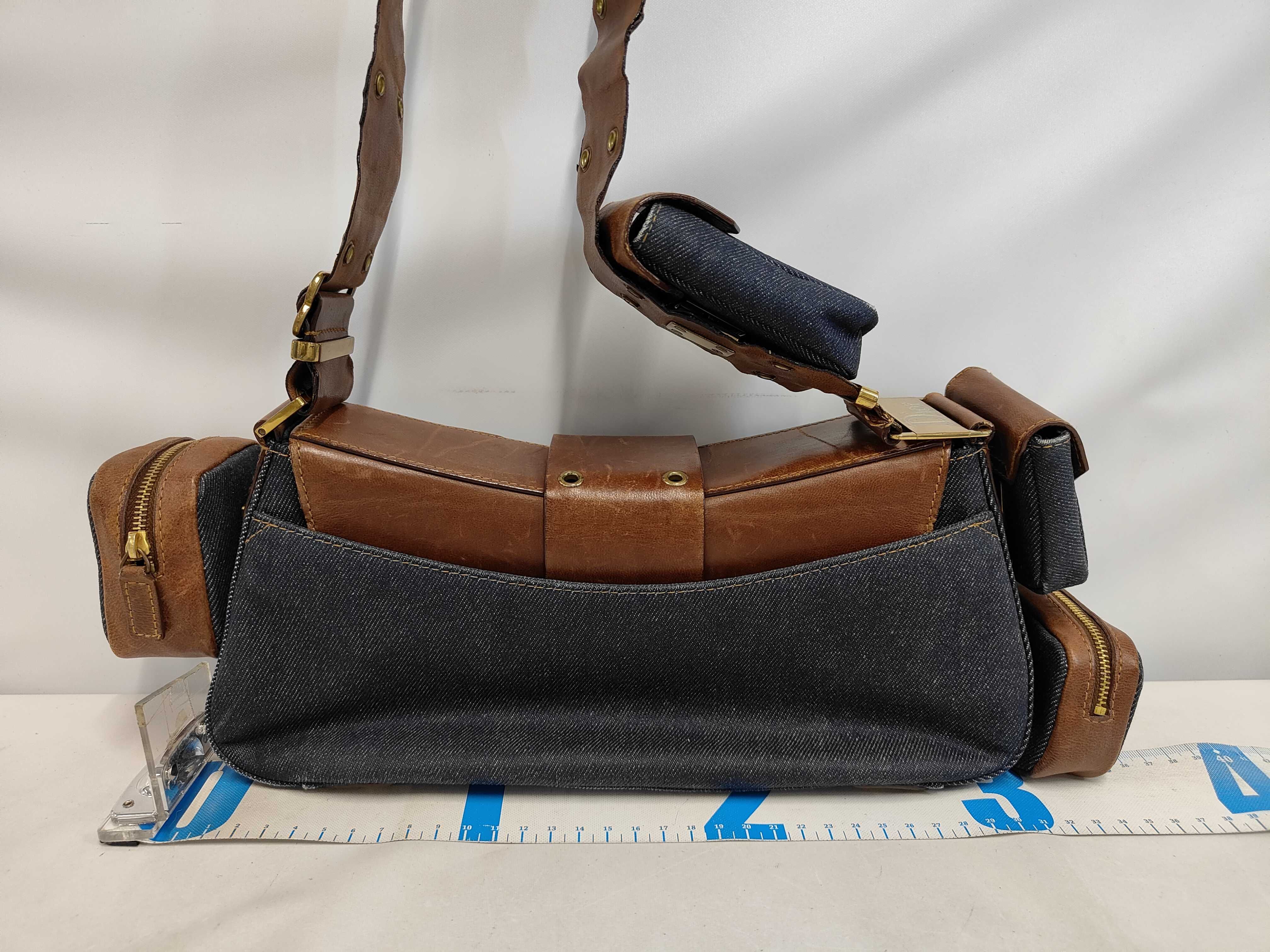 Street Chic Denim x Leather Shoulder Bag Blue x Brown Bag — view 2