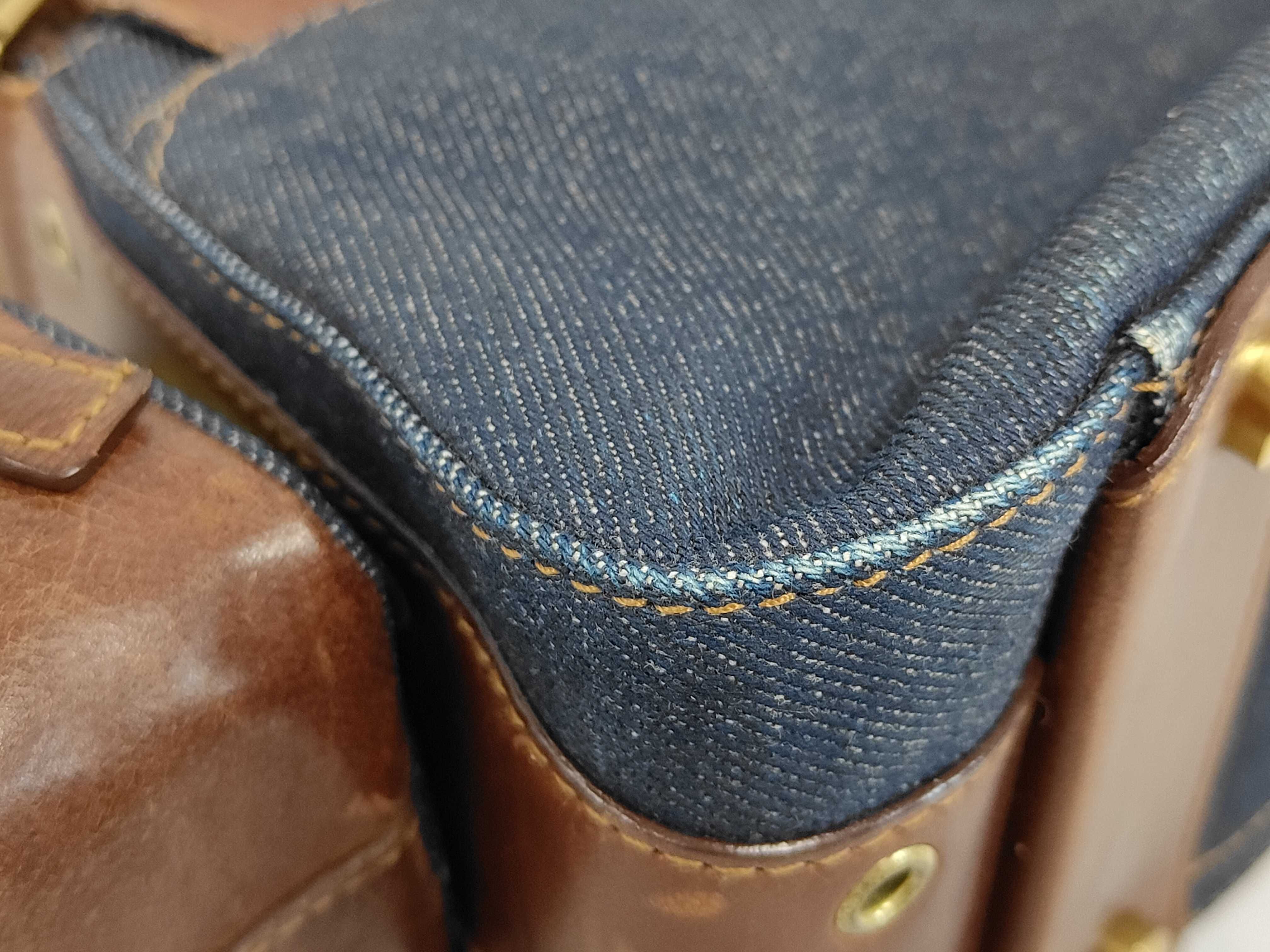 Street Chic Denim x Leather Shoulder Bag Blue x Brown Bag — view 3