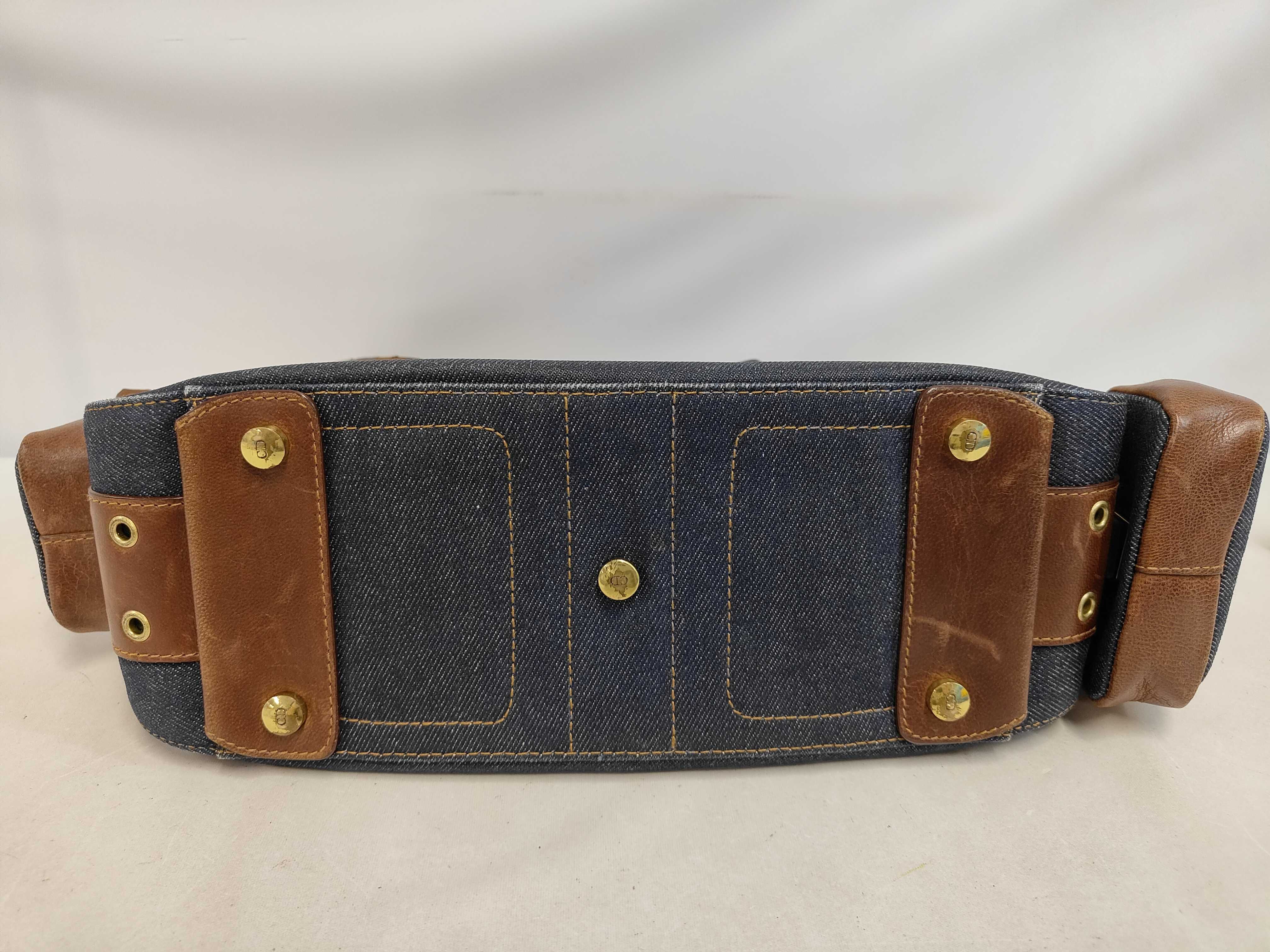 Street Chic Denim x Leather Shoulder Bag Blue x Brown Bag — view 4