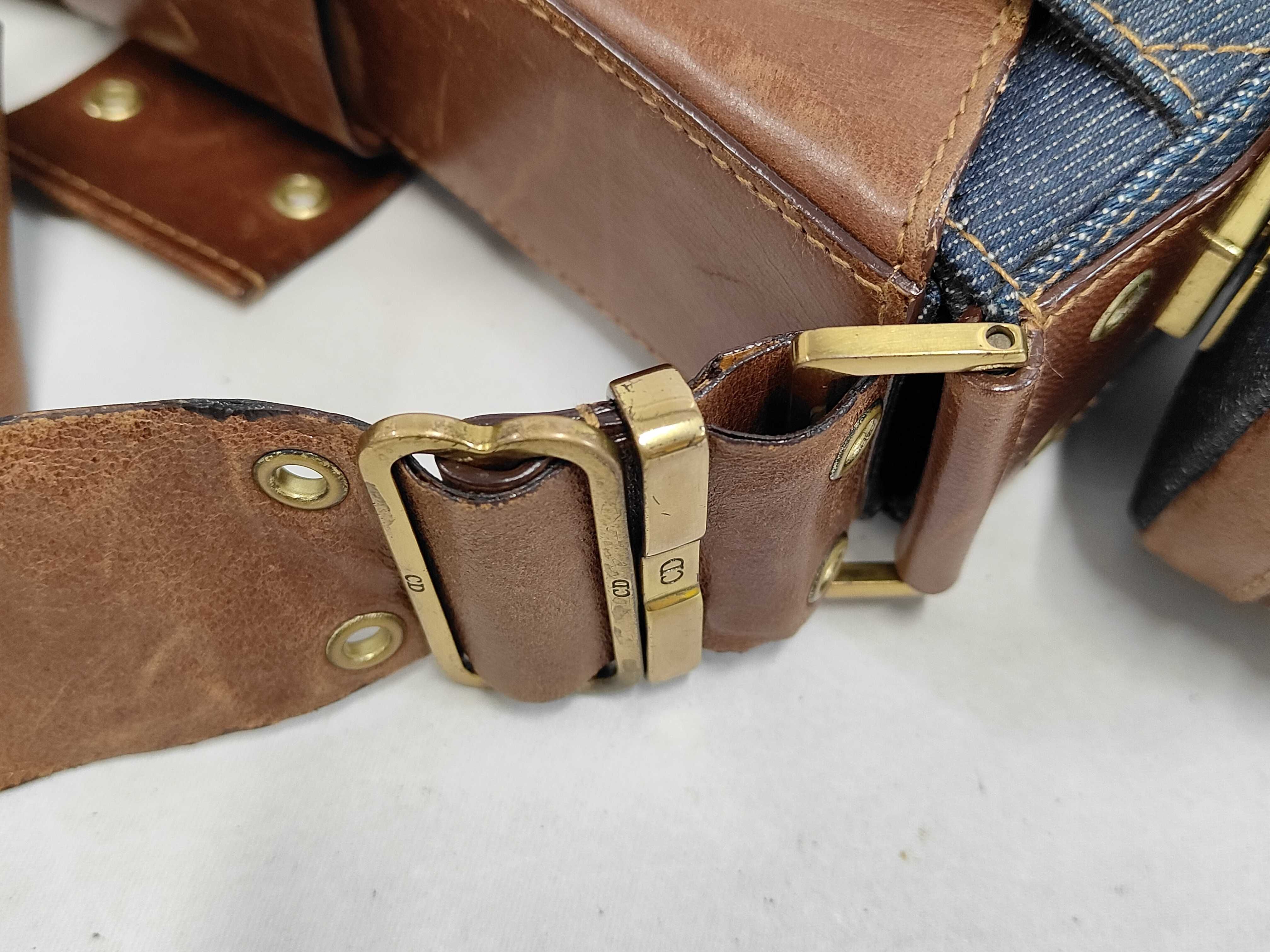 Street Chic Denim x Leather Shoulder Bag Blue x Brown Bag — view 6