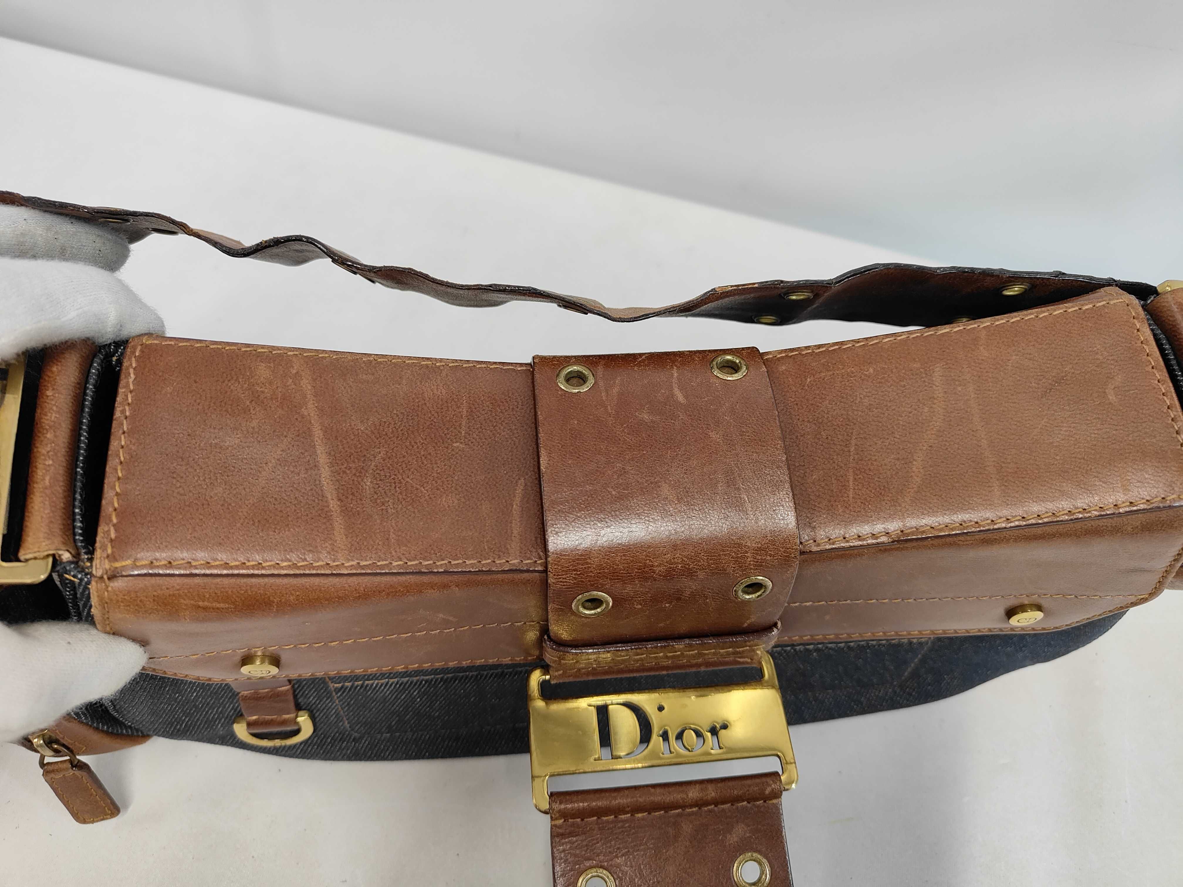 Street Chic Denim x Leather Shoulder Bag Blue x Brown Bag — view 7