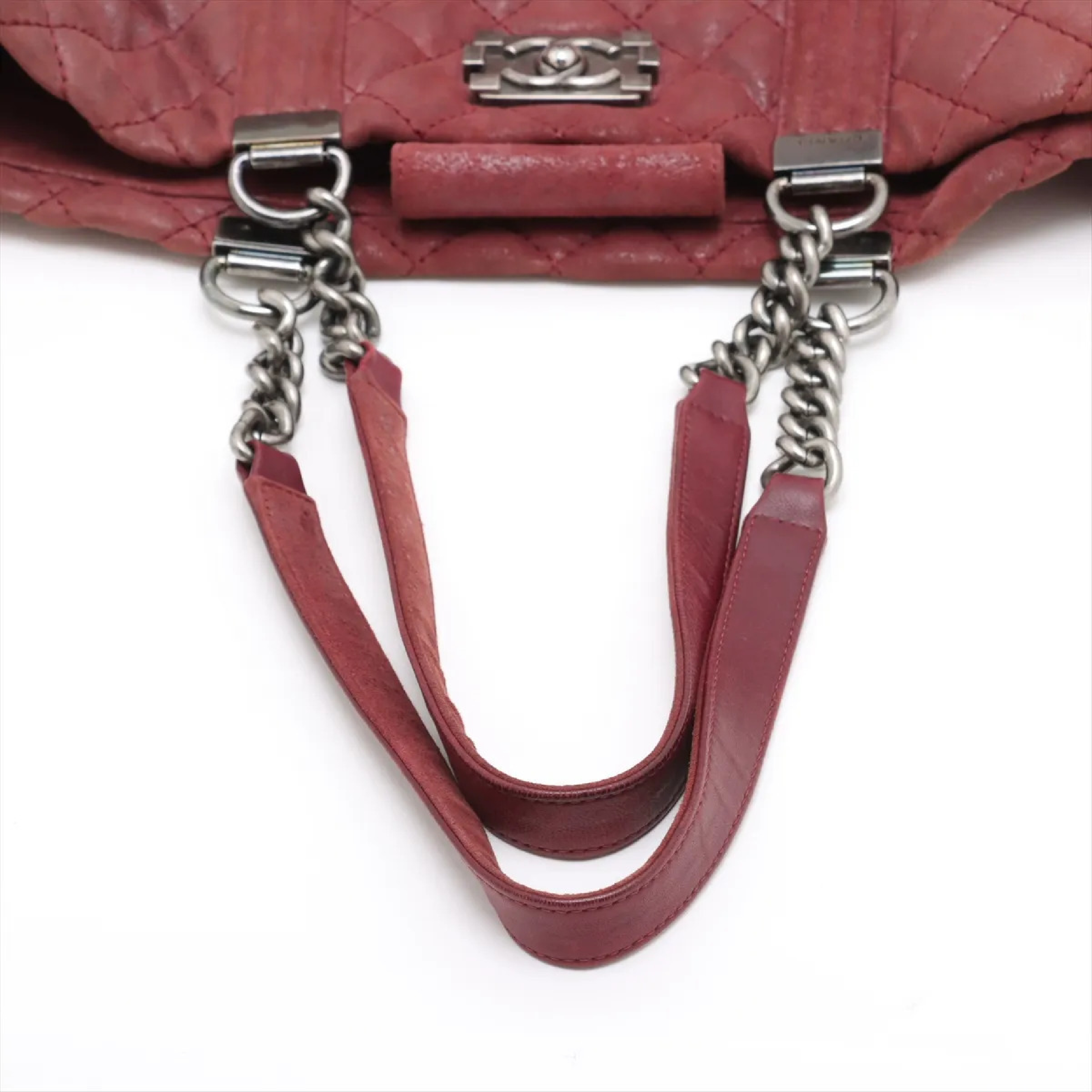 Boy Chanel leather chain tote bag with seal. Card number in the 18s range. Comes with dust bag. — view 3