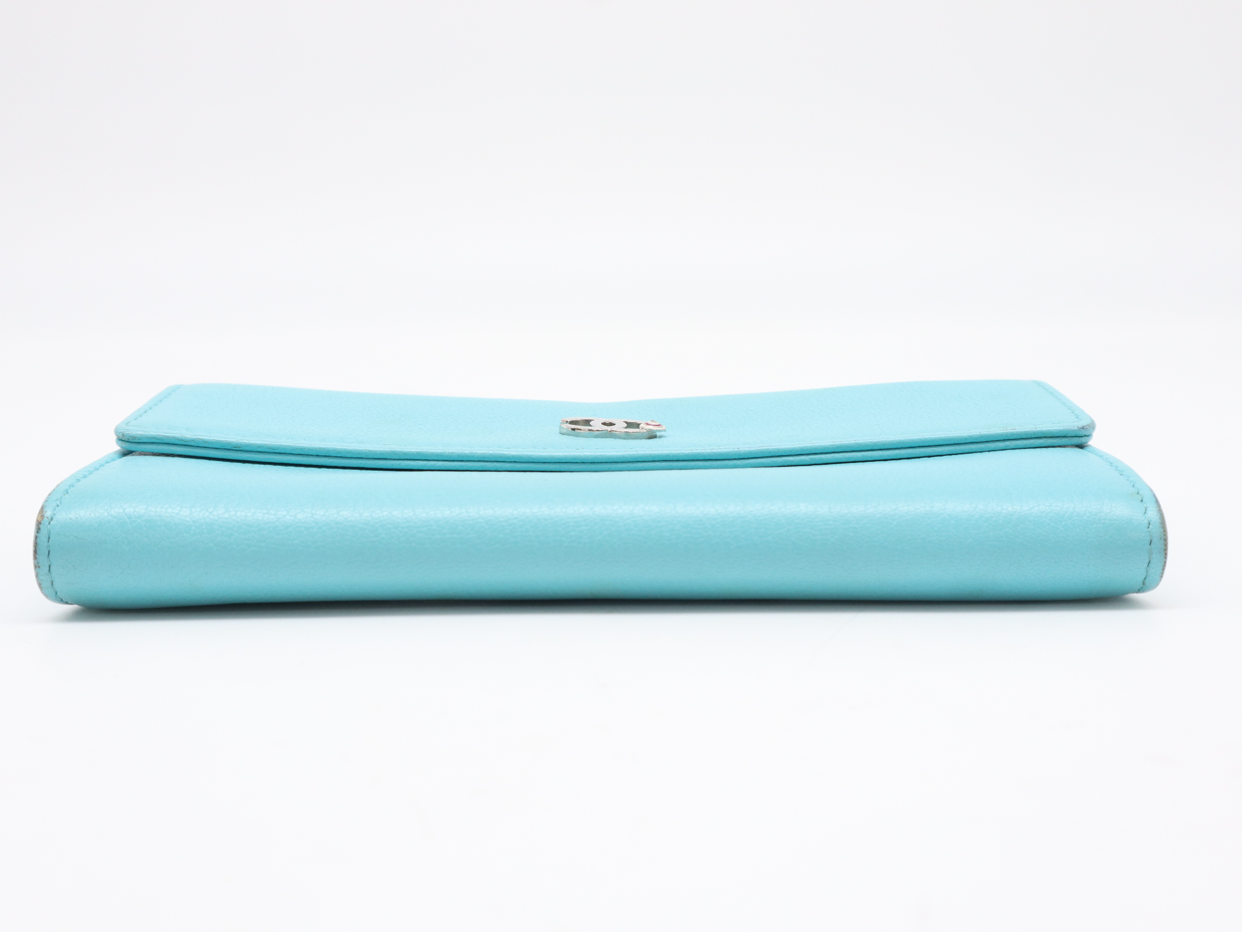 Leather Lucky Umbrella Coco Mark Long Wallet Turquoise Seal Card 27663149 Guaranteed Wallet — view 3