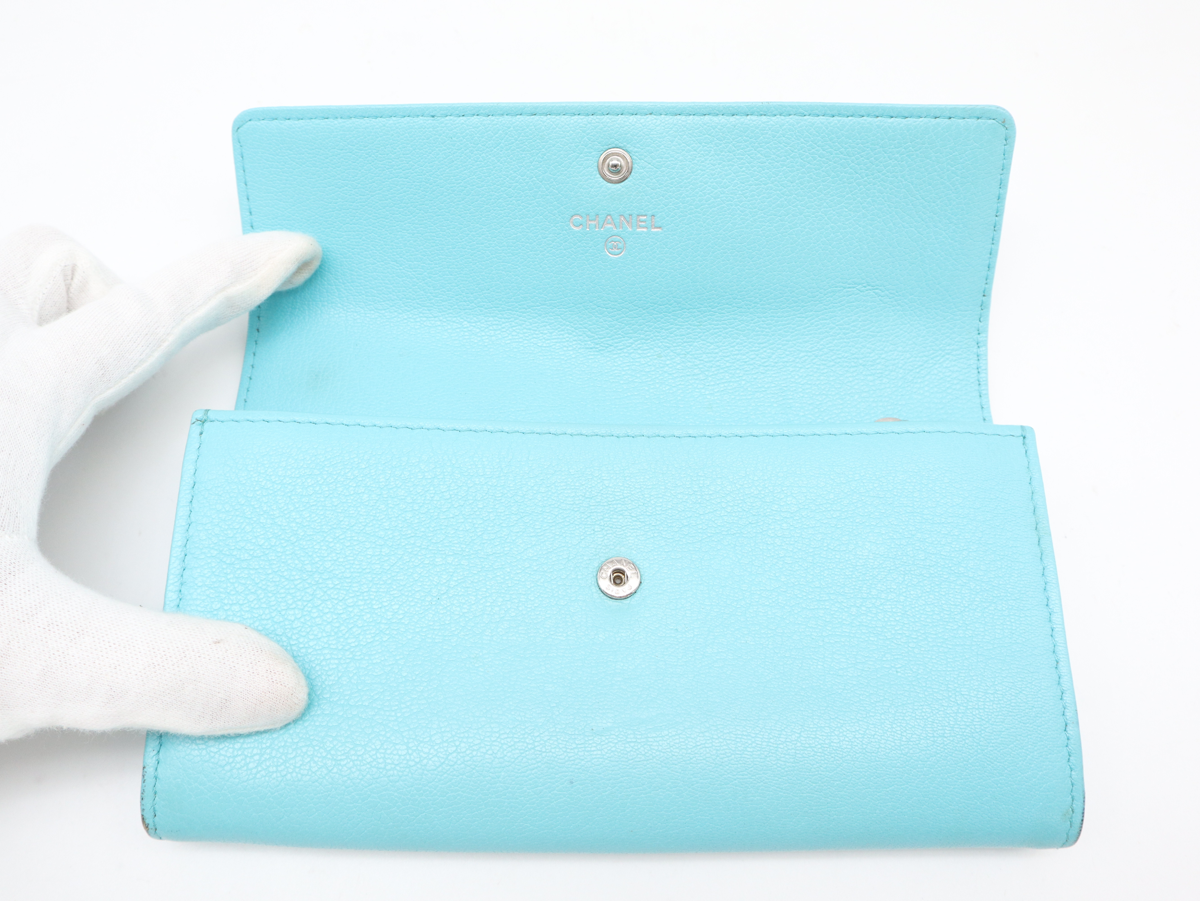 Leather Lucky Umbrella Coco Mark Long Wallet Turquoise Seal Card 27663149 Guaranteed Wallet — view 7