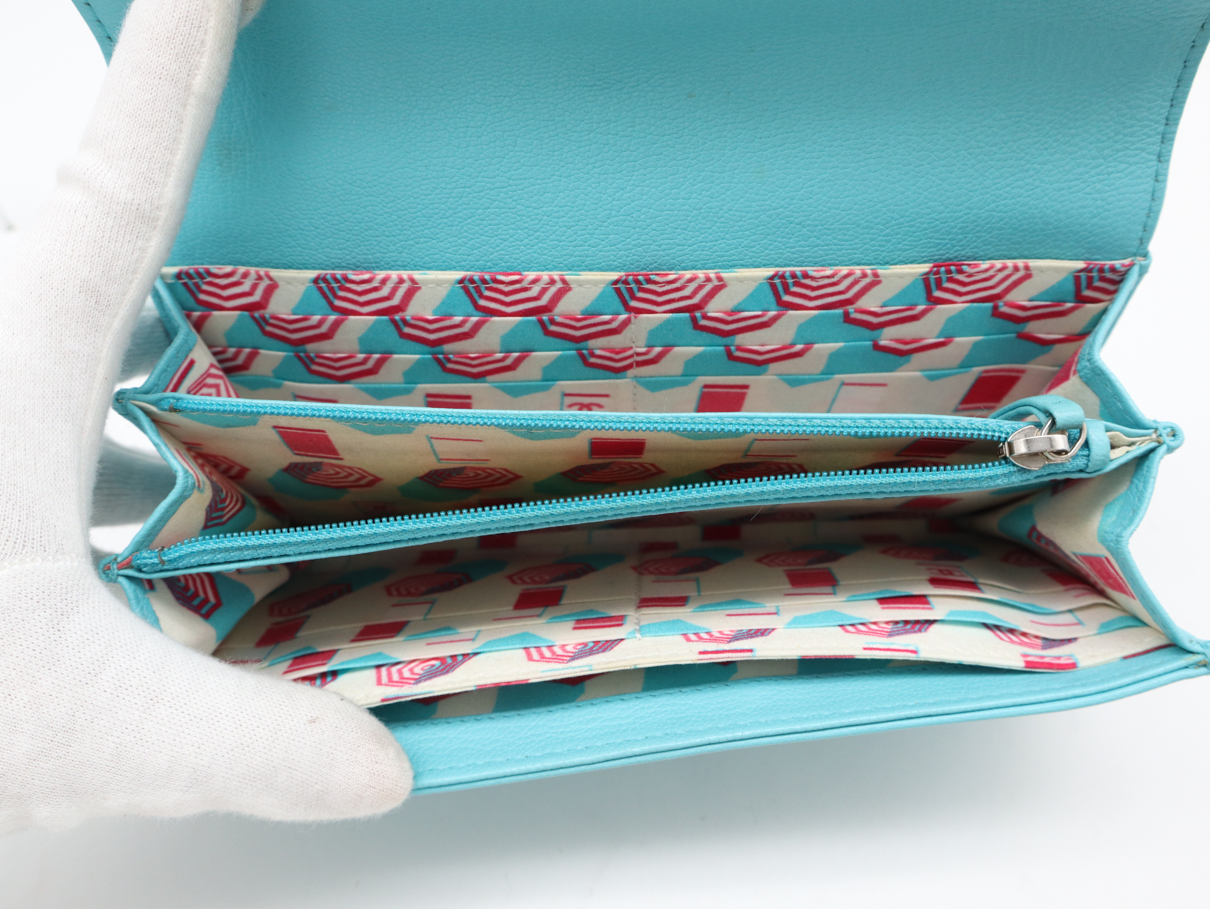 Leather Lucky Umbrella Coco Mark Long Wallet Turquoise Seal Card 27663149 Guaranteed Wallet — view 8
