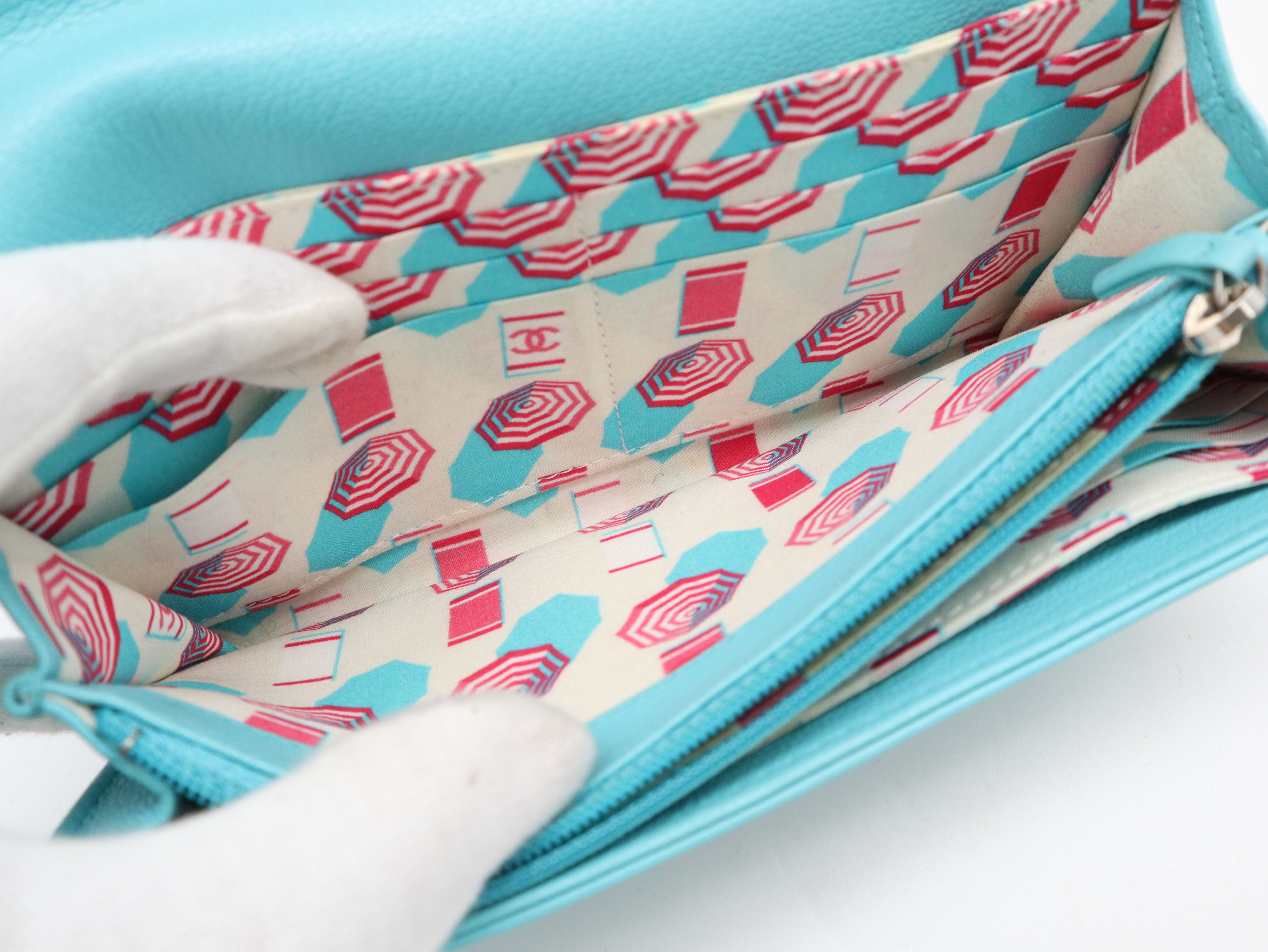 Leather Lucky Umbrella Coco Mark Long Wallet Turquoise Seal Card 27663149 Guaranteed Wallet — view 9