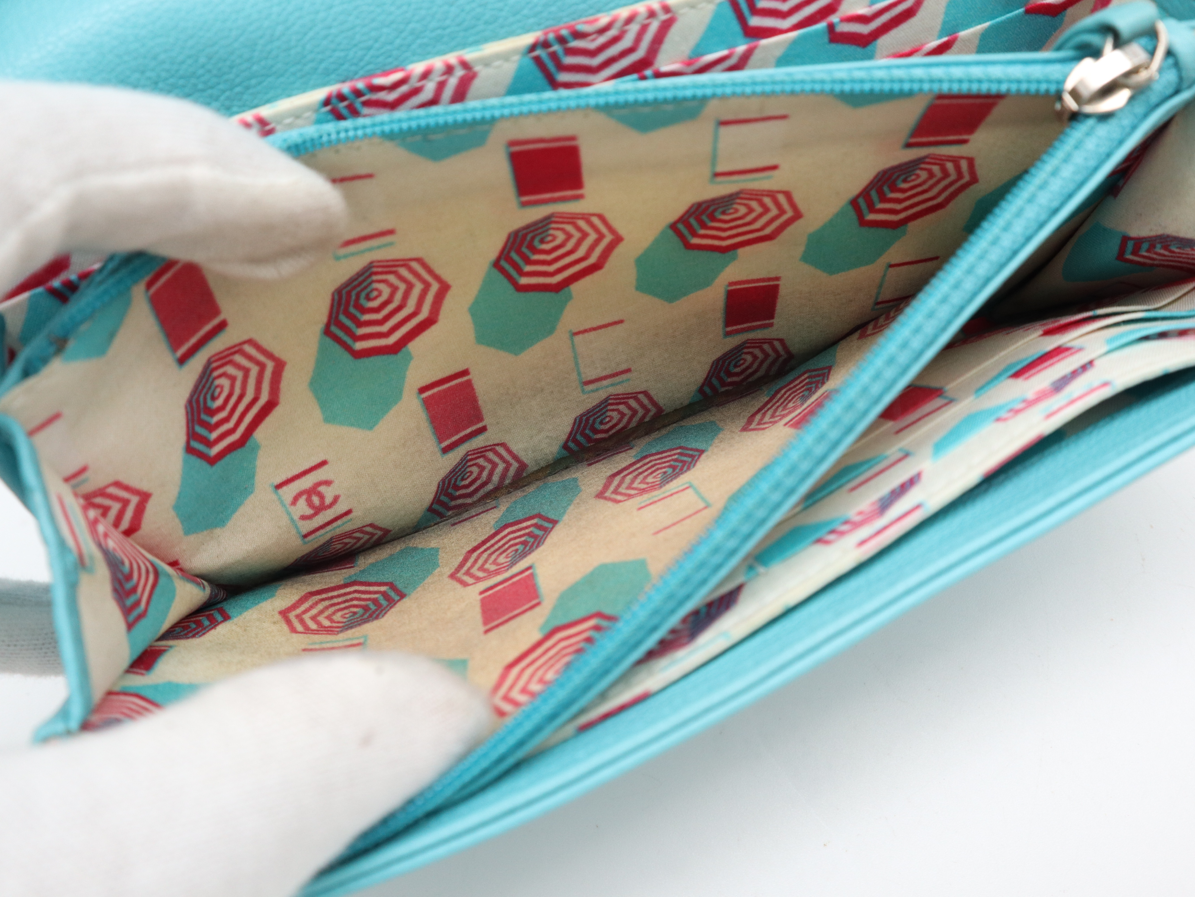 Leather Lucky Umbrella Coco Mark Long Wallet Turquoise Seal Card 27663149 Guaranteed Wallet — view 10
