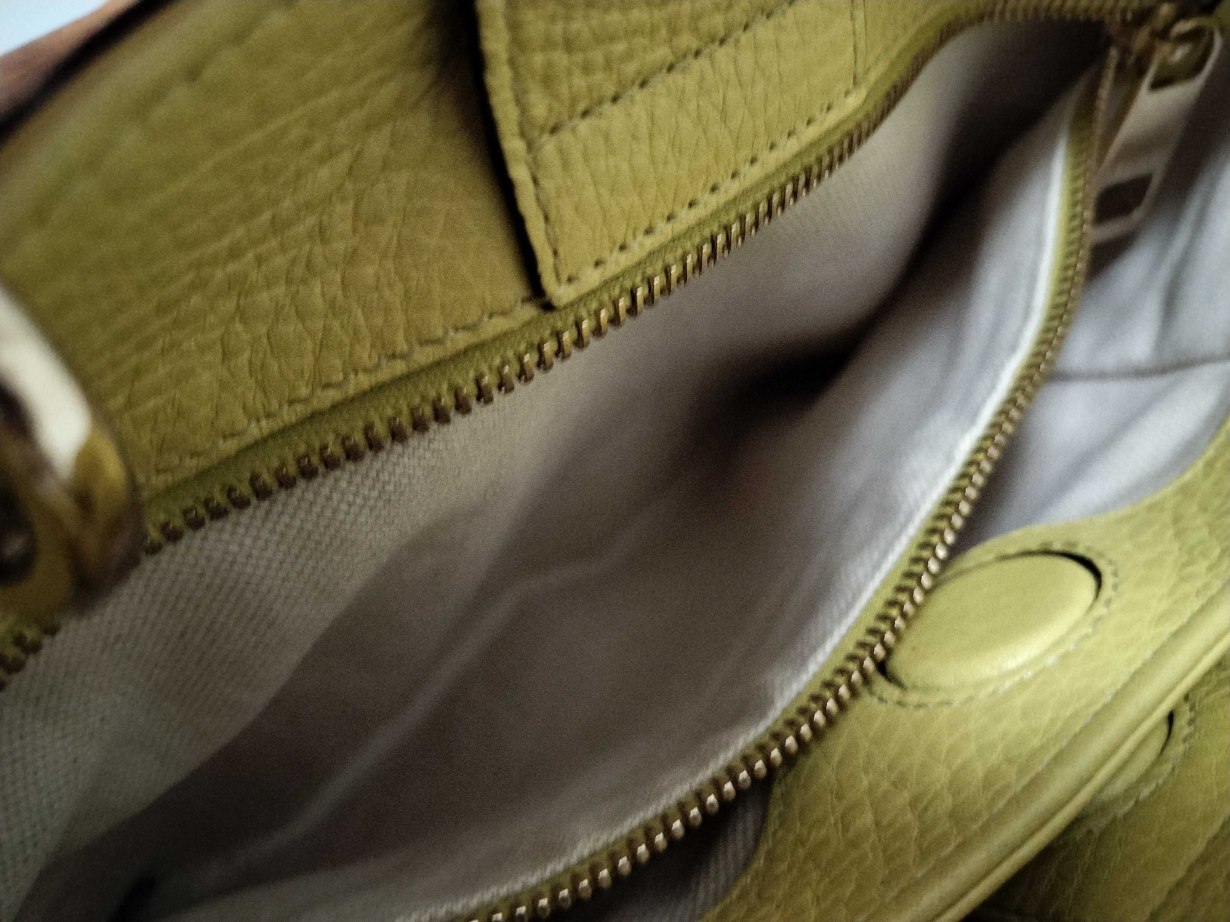 Bamboo 2-way Leather Handbag, Yellow — view 11