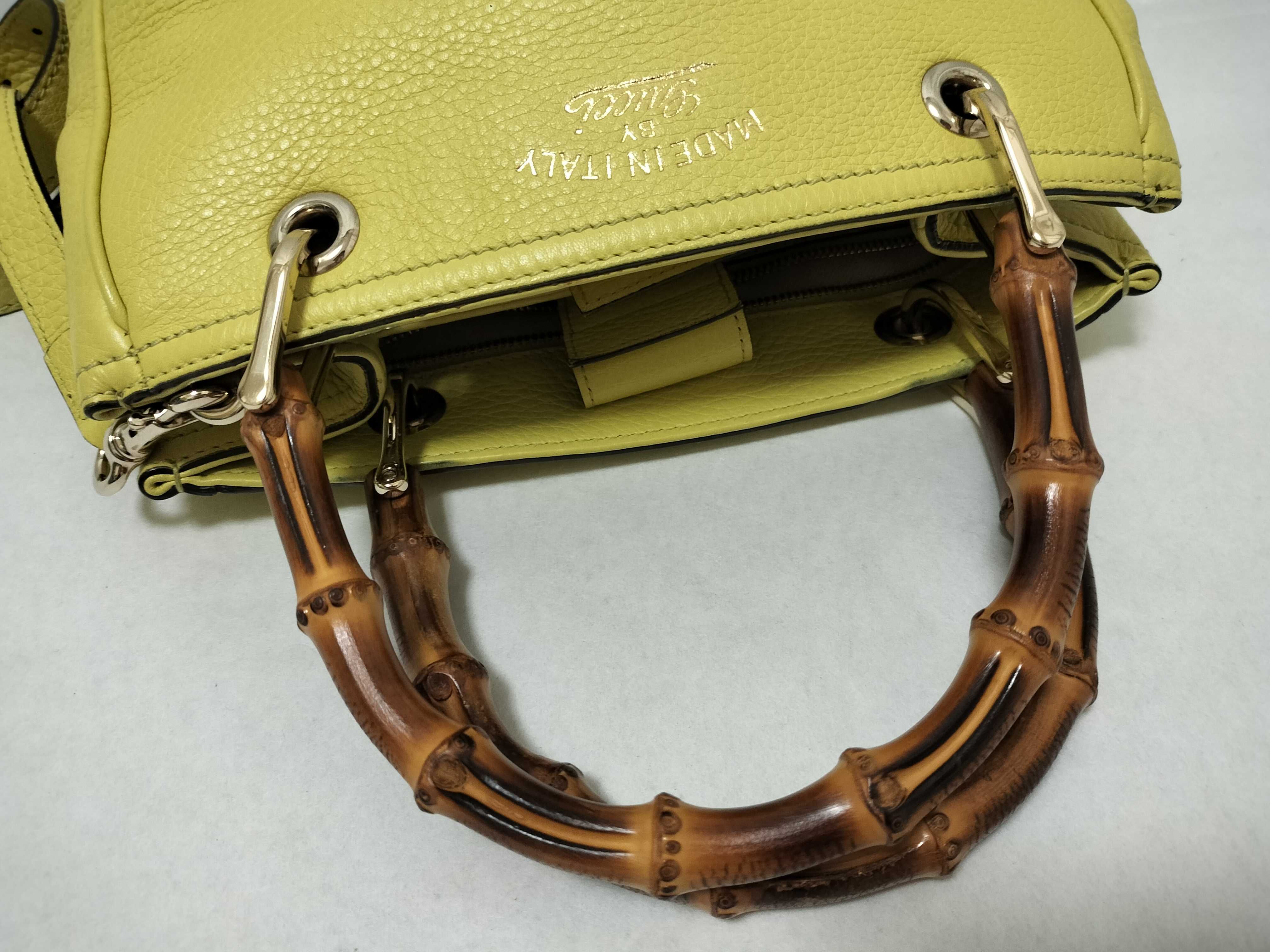 Bamboo 2-way Leather Handbag, Yellow — view 3