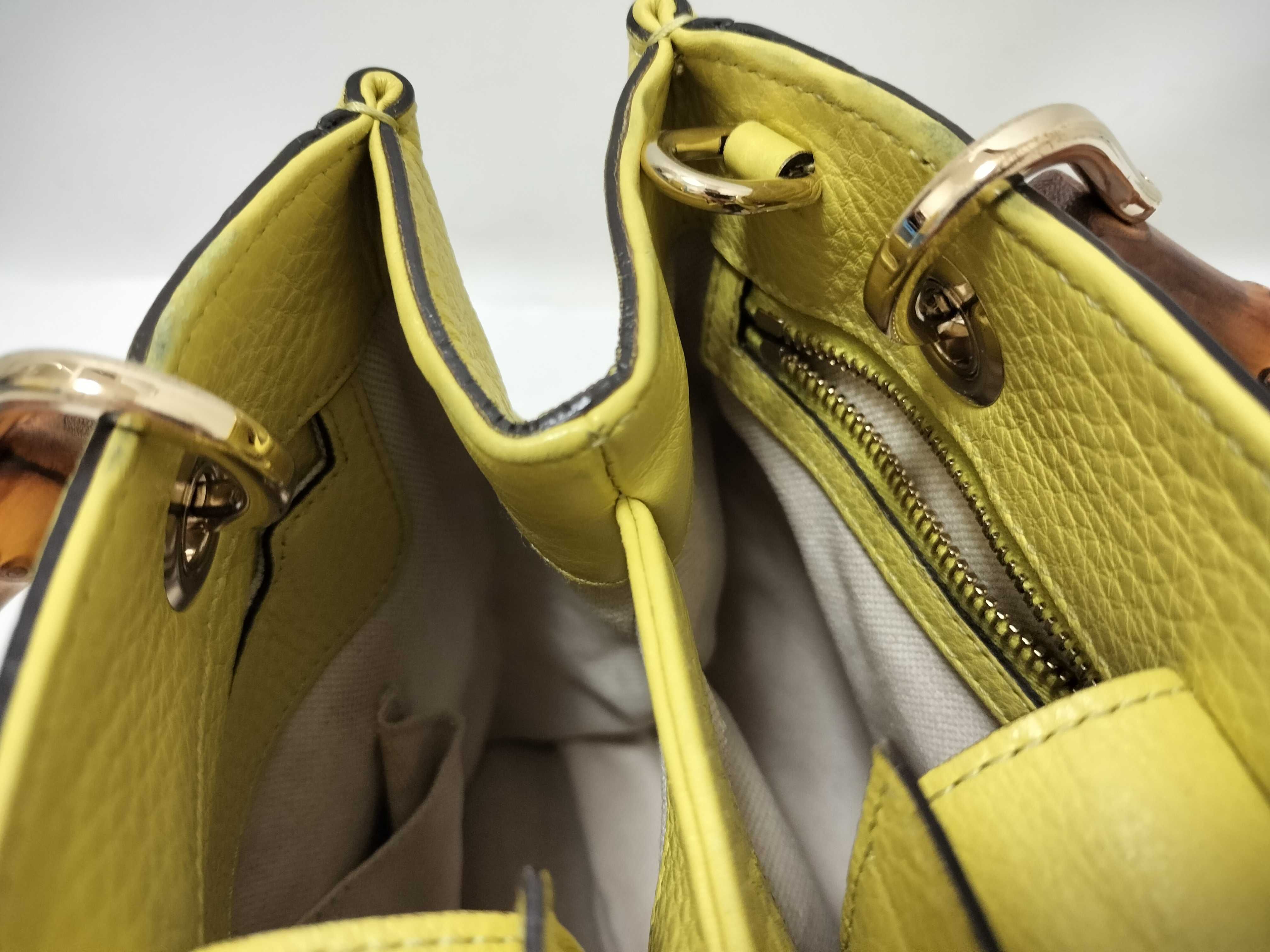 Bamboo 2-way Leather Handbag, Yellow — view 9
